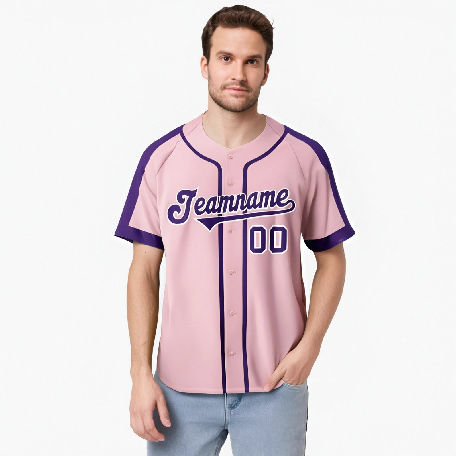 Custom Pink Purple White Baseball Jersey