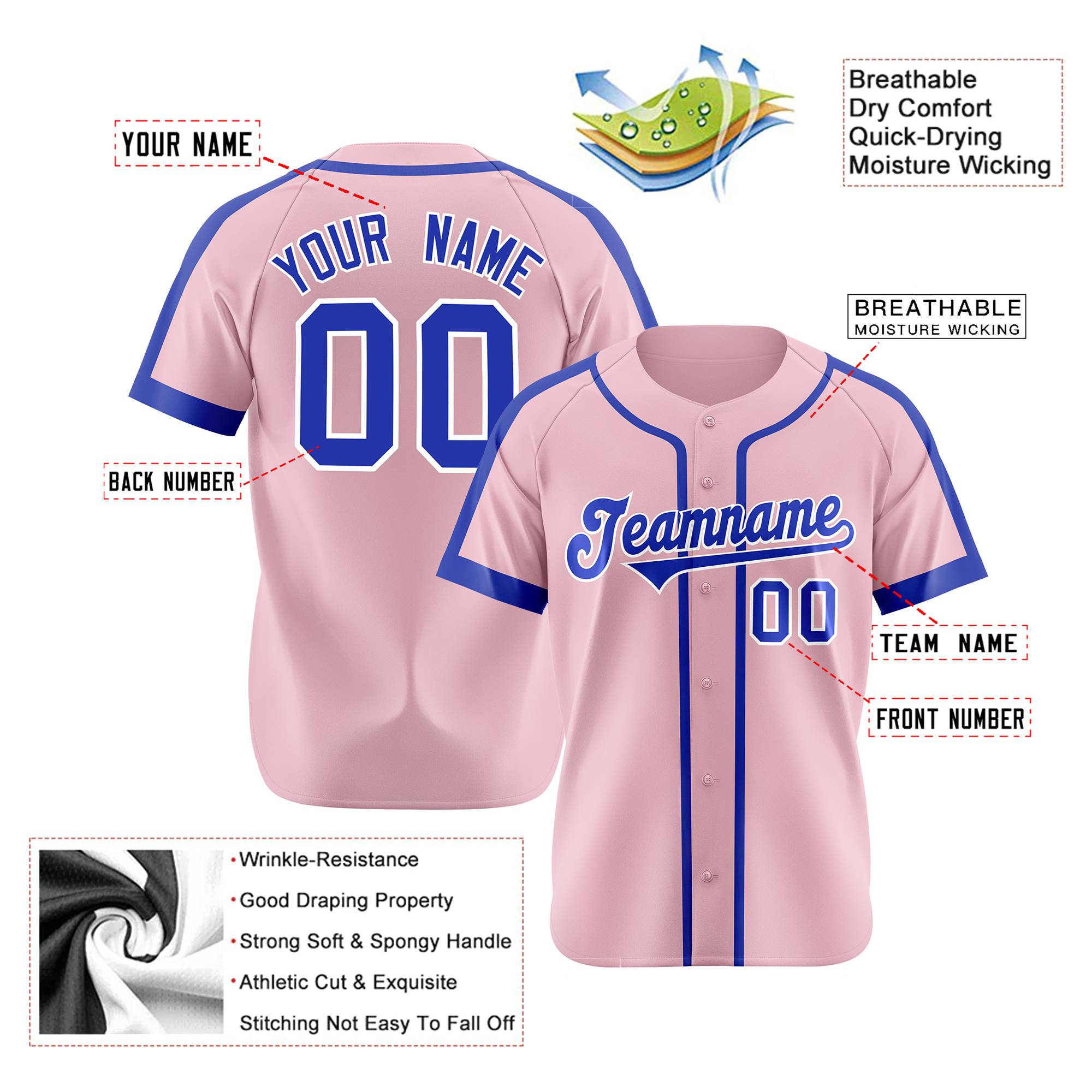 Custom Pink Blue White Baseball Jersey