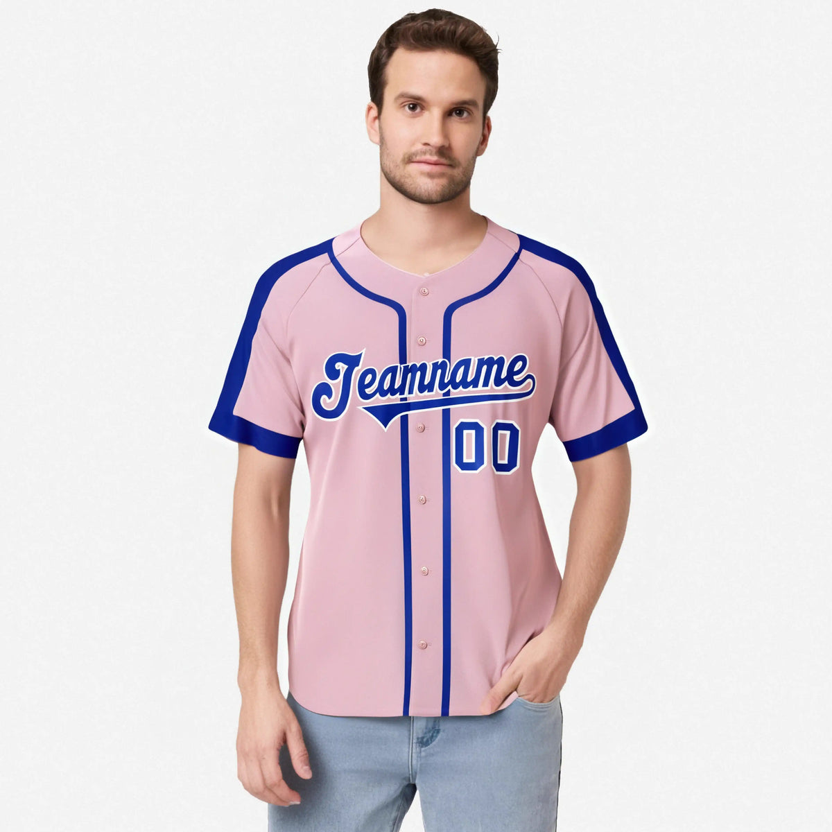 Custom Pink Blue White Baseball Jersey