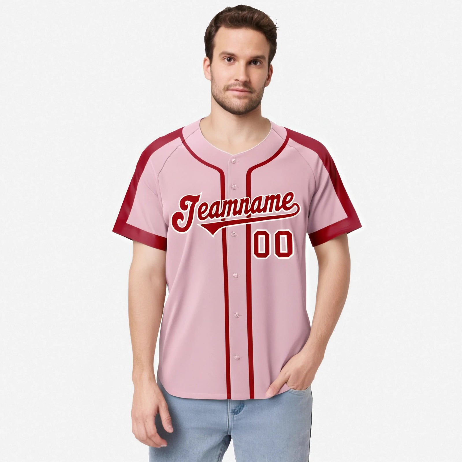 Custom Pink Red White Baseball Jersey