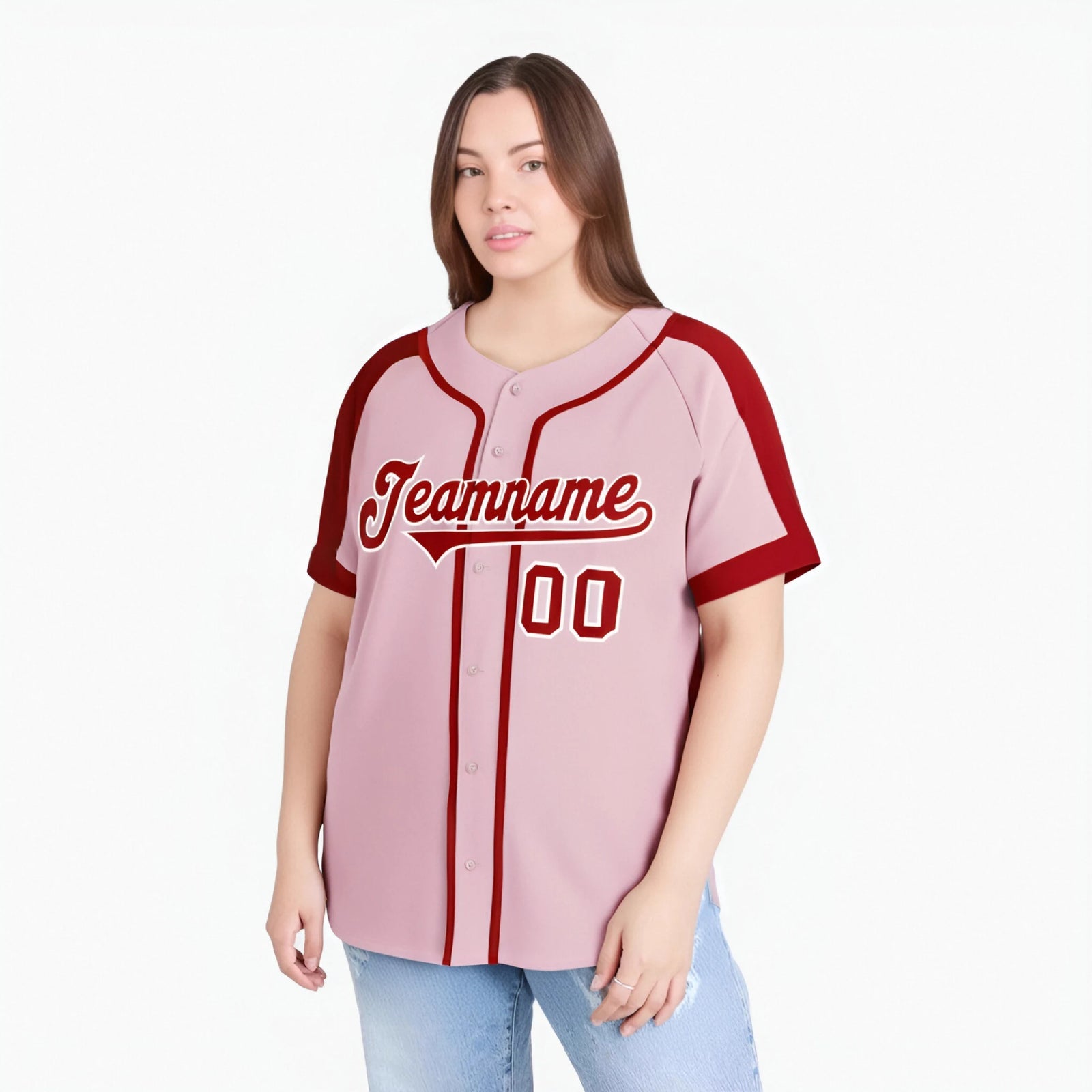 Custom Pink Red White Baseball Jersey