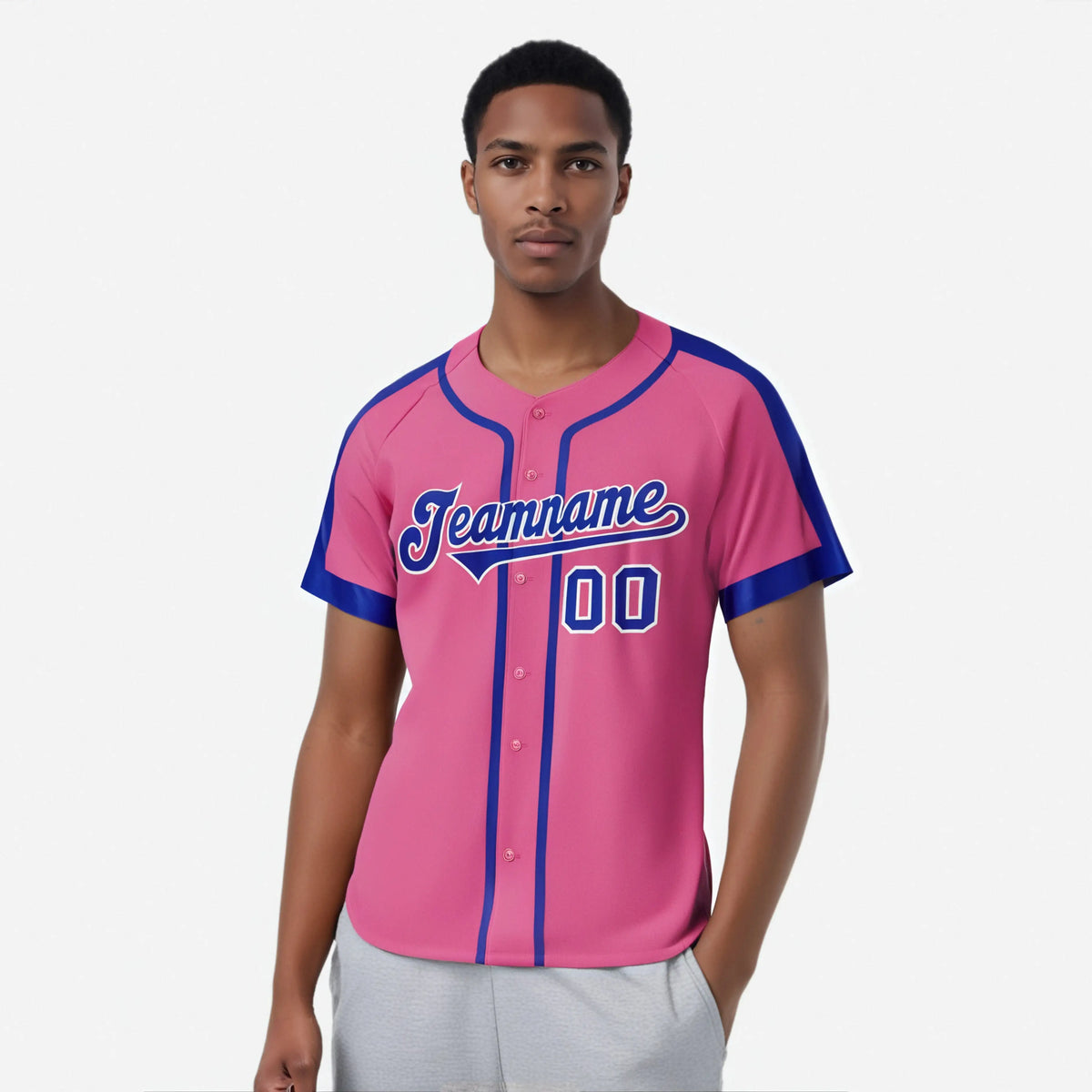 Custom Pink Blue White Baseball Jersey