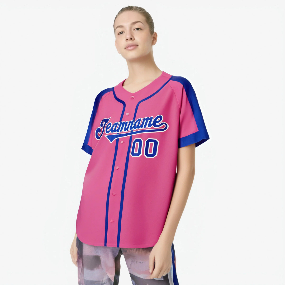 Custom Pink Blue White Baseball Jersey