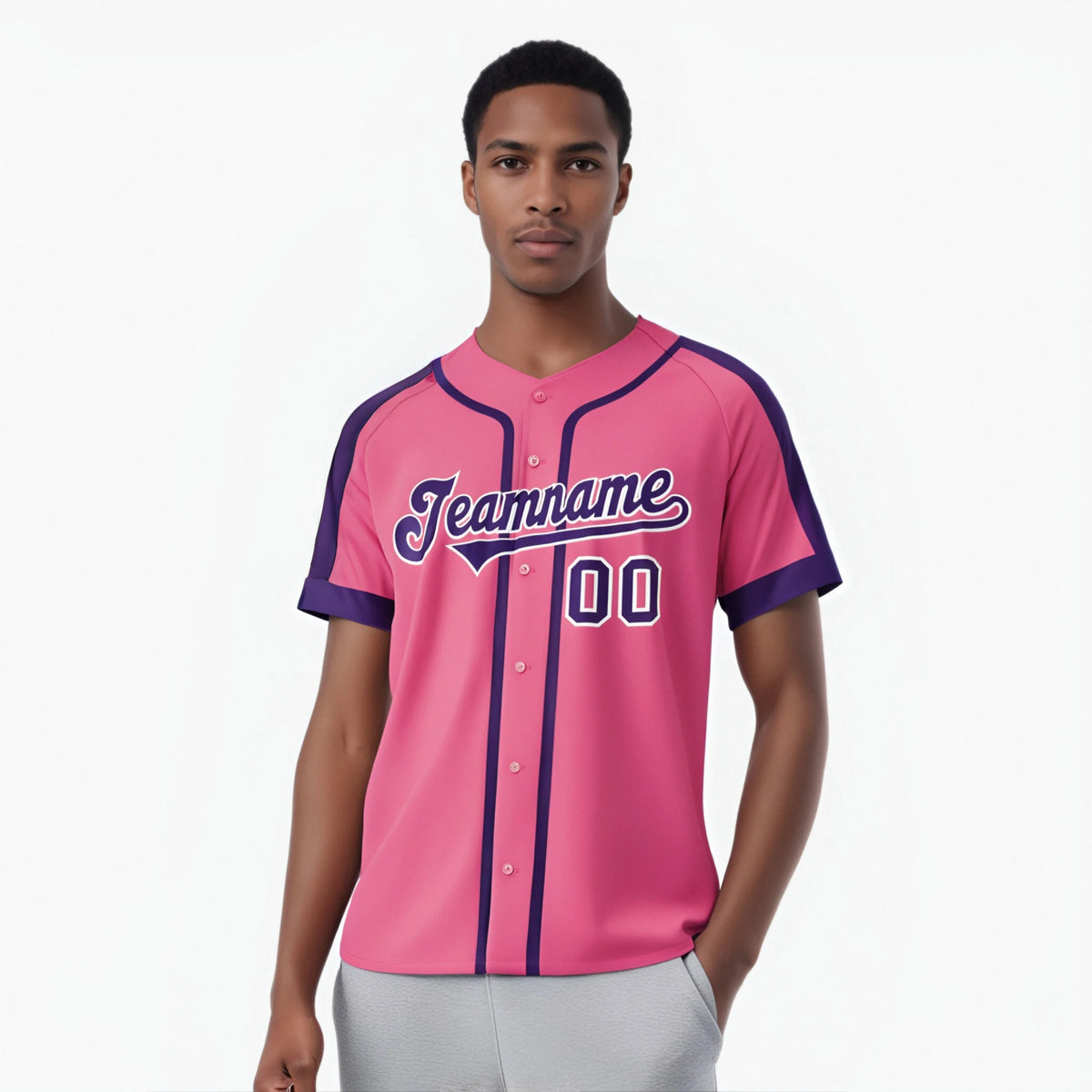Custom Pink Purple White Baseball Jersey