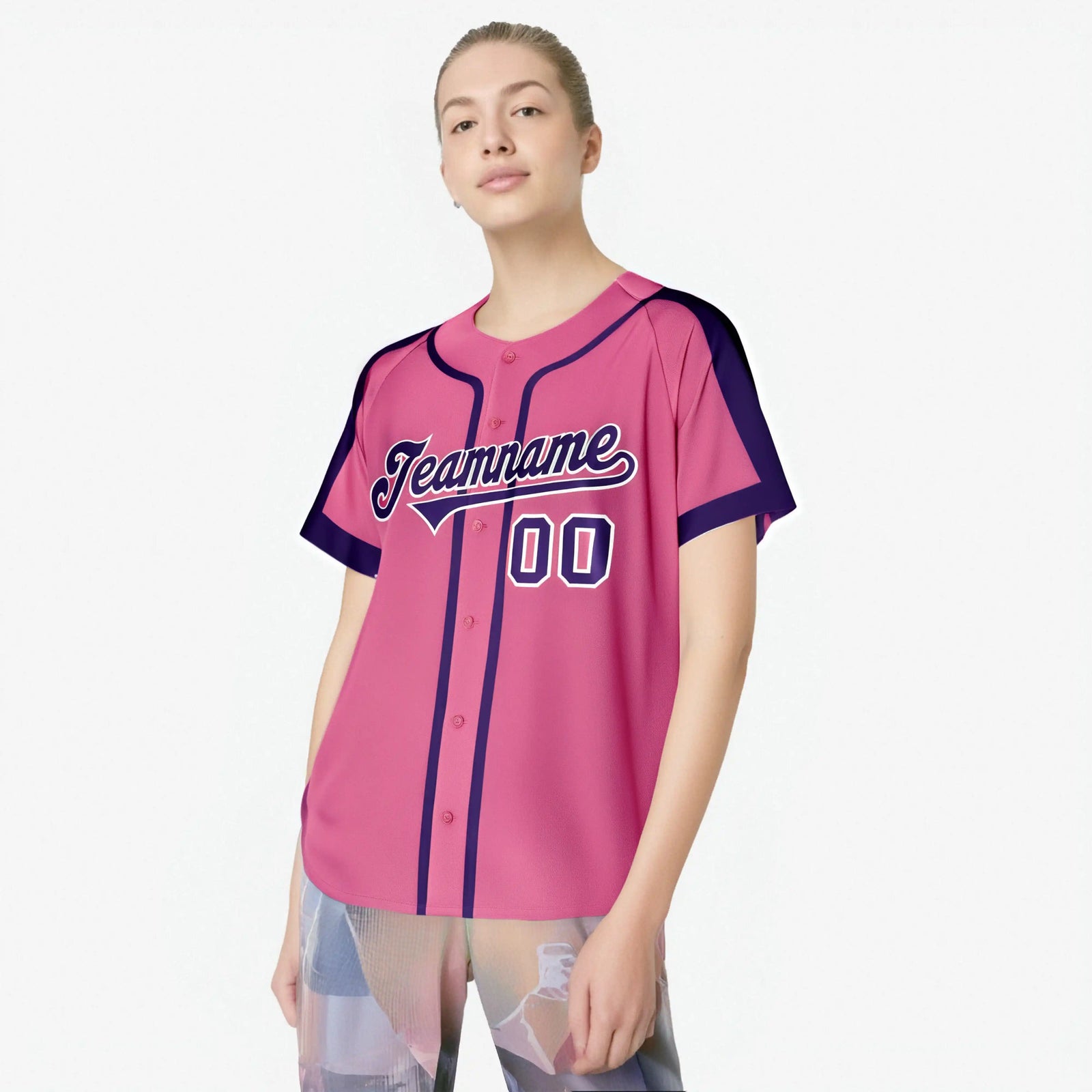 Custom Pink Purple White Baseball Jersey