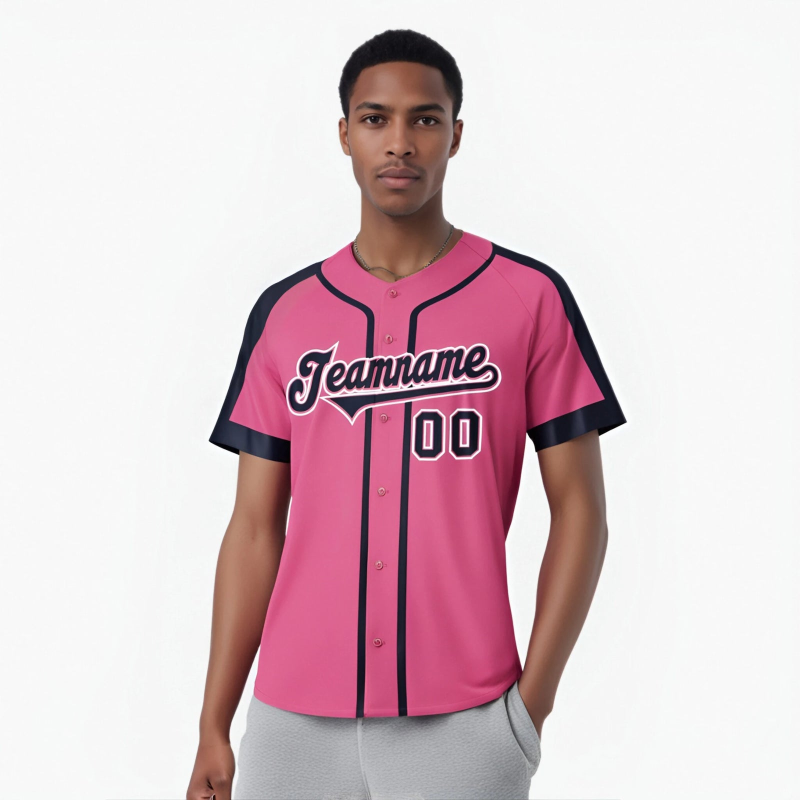 Custom Pink Navy White Baseball Jersey