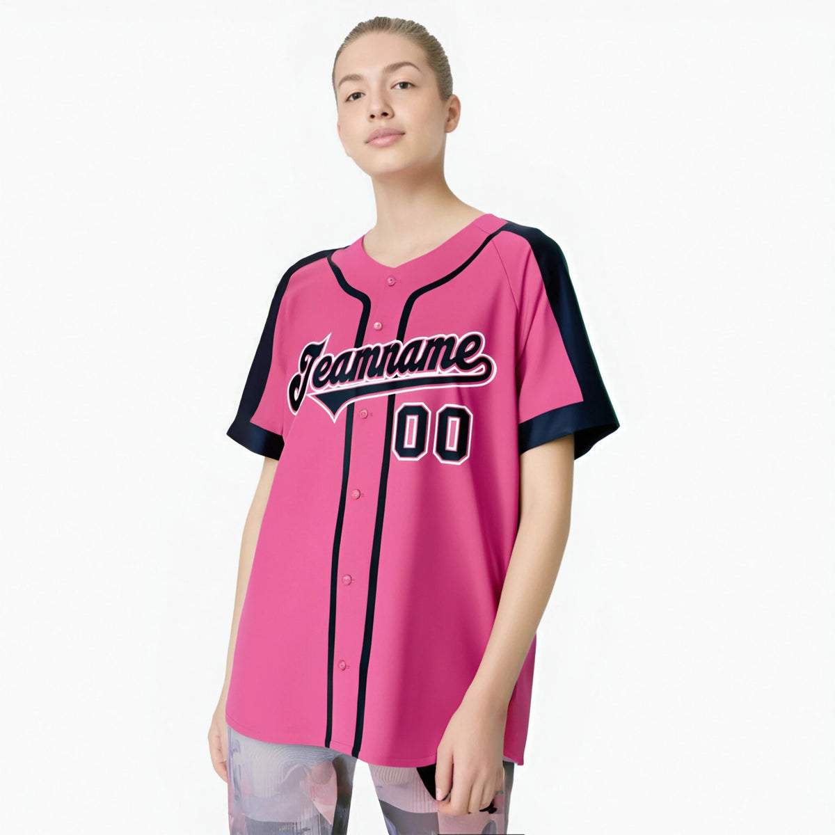 Custom Pink Navy White Baseball Jersey