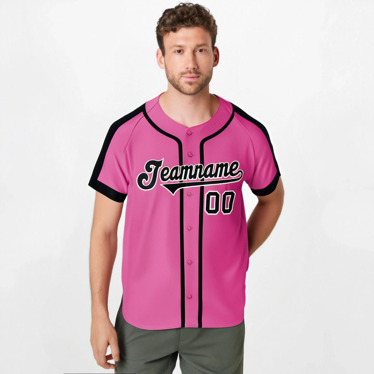 Custom Pink Black White Baseball Jersey