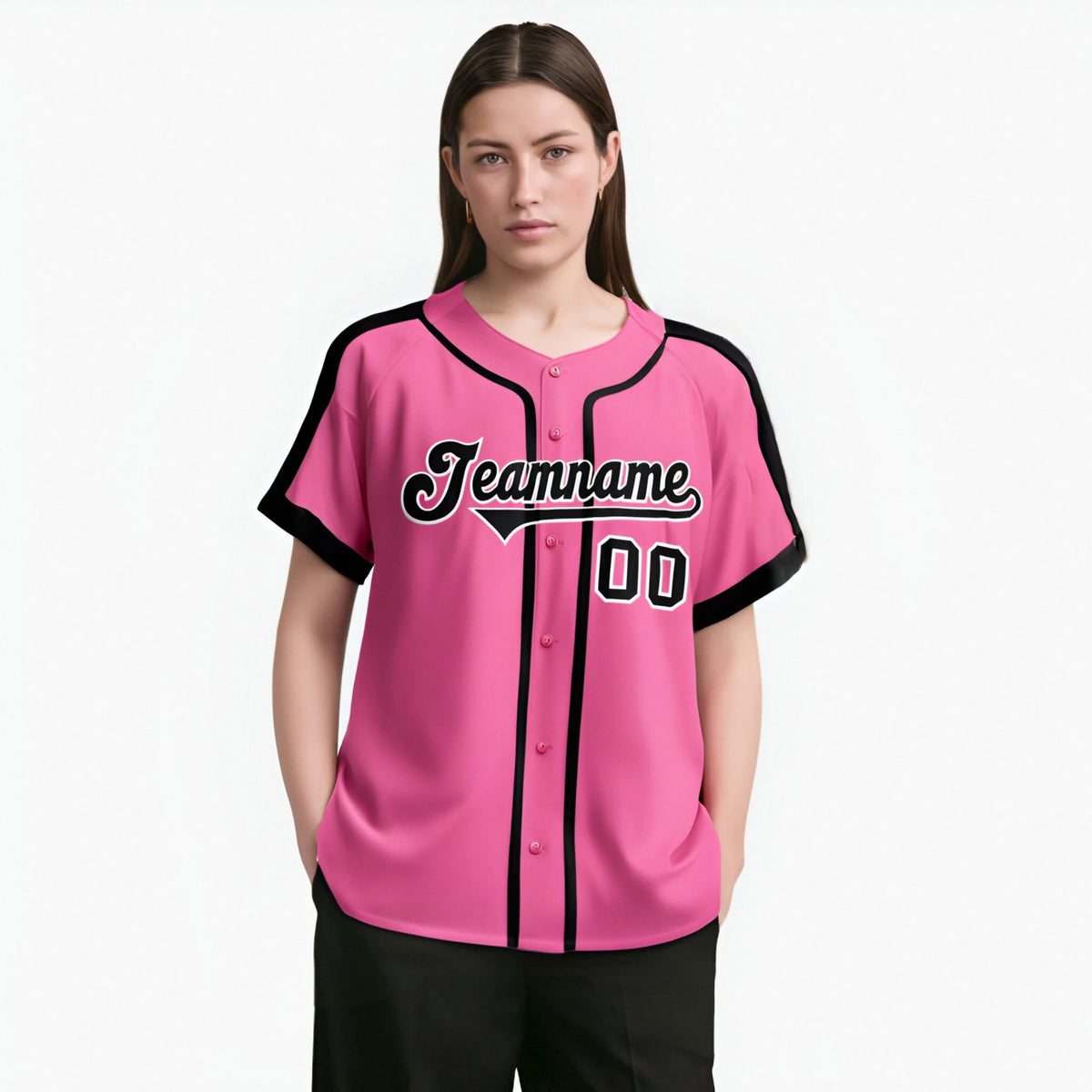 Custom Pink Black White Baseball Jersey