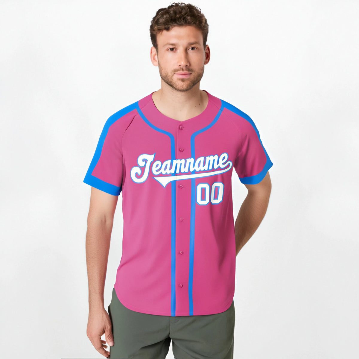 Custom Pink Bule White Baseball Jersey