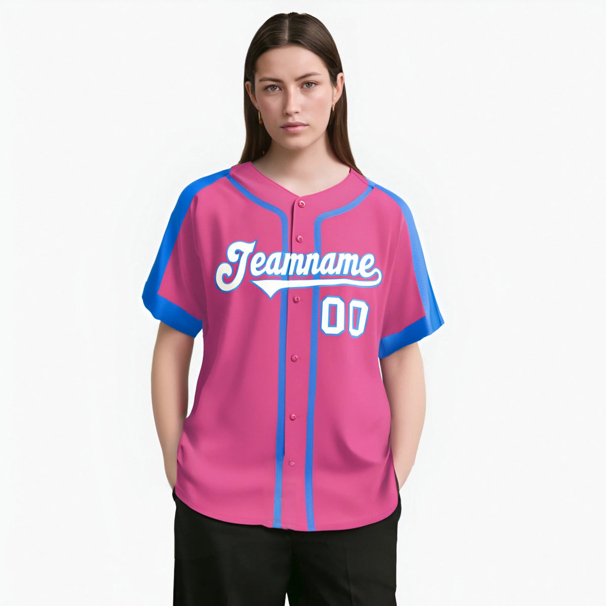 Custom Pink Bule White Baseball Jersey