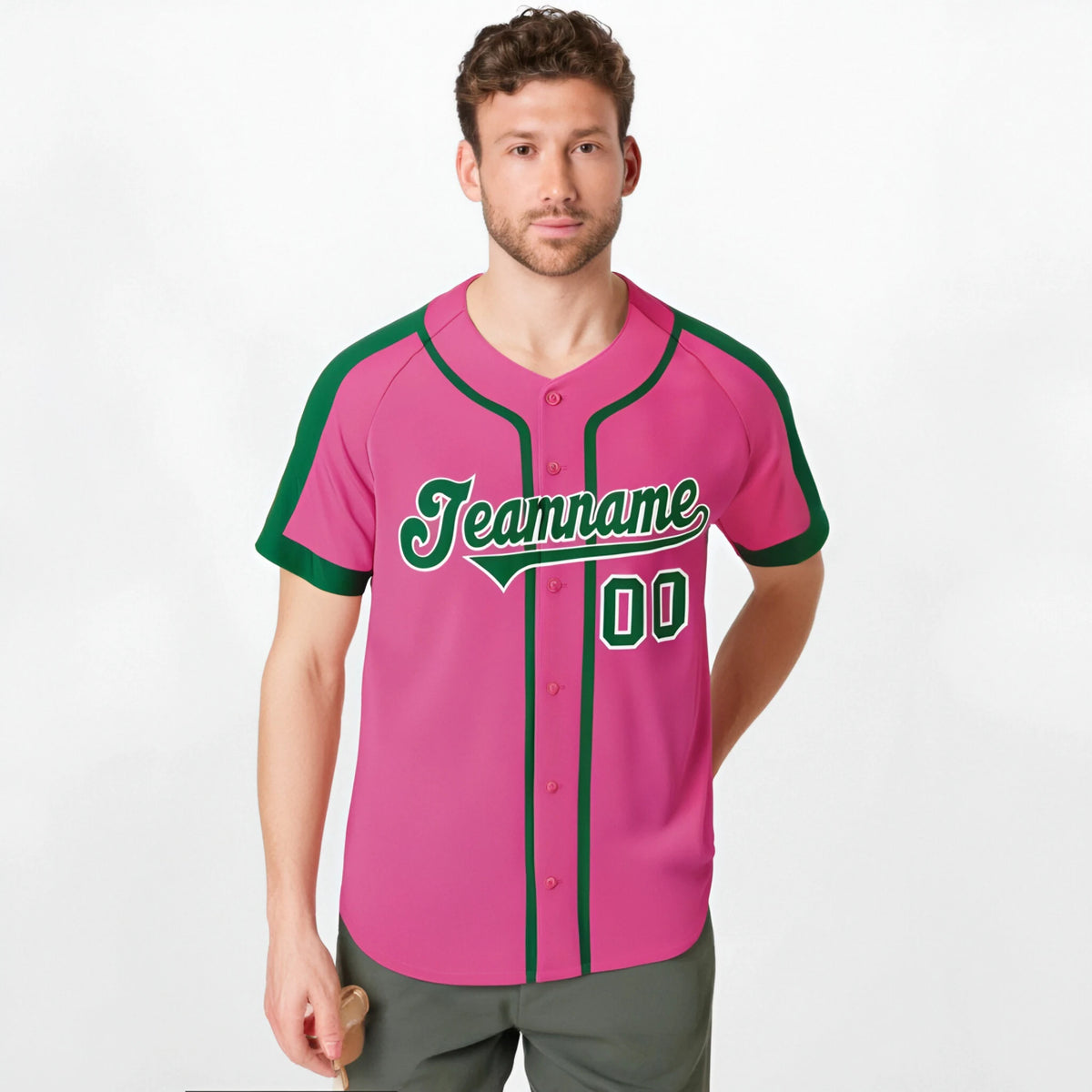 Custom Pink Green White Baseball Jersey