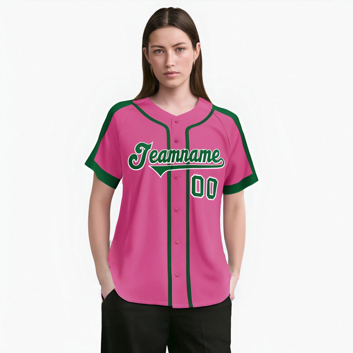 Custom Pink Green White Baseball Jersey