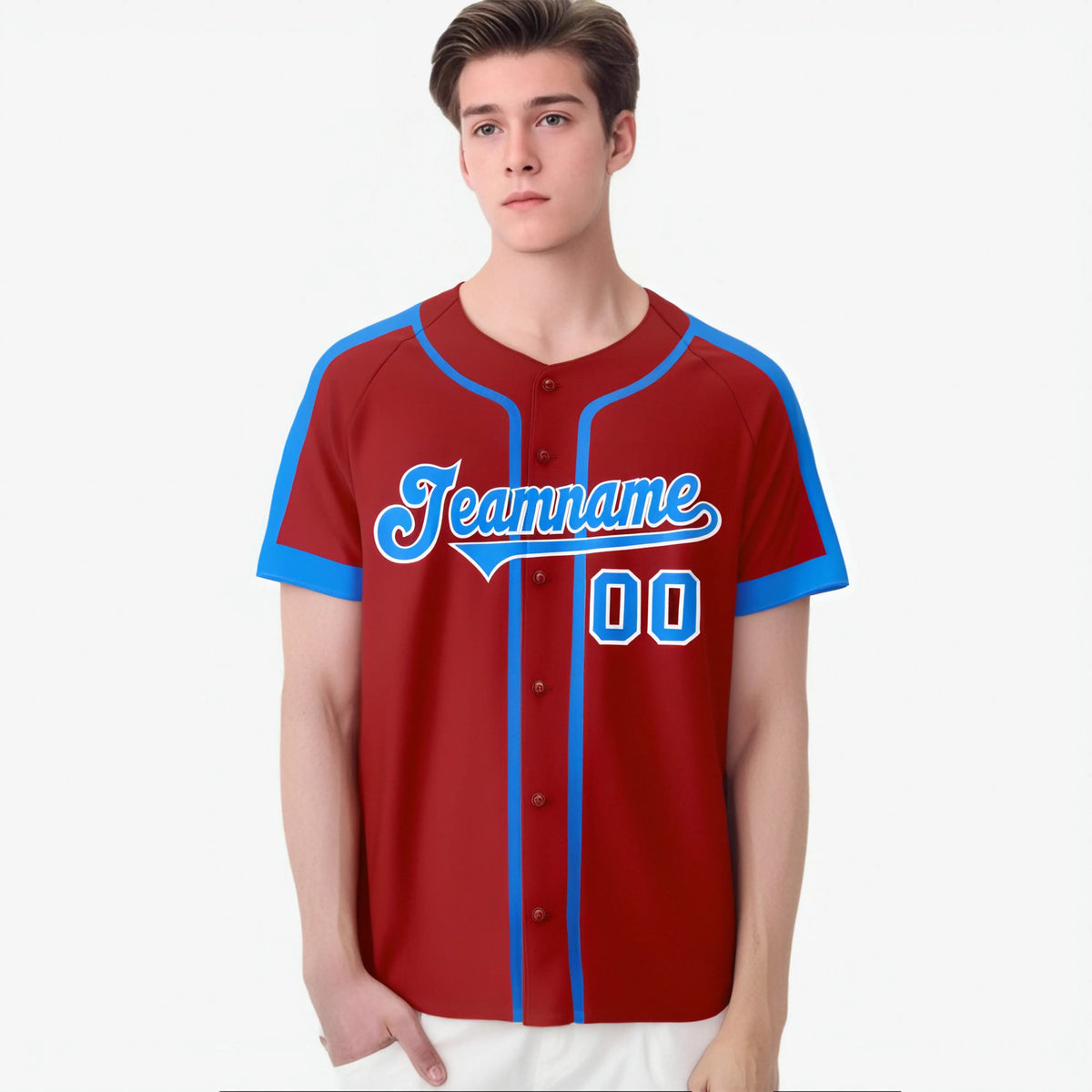 Custom Red Blue White Baseball Jersey