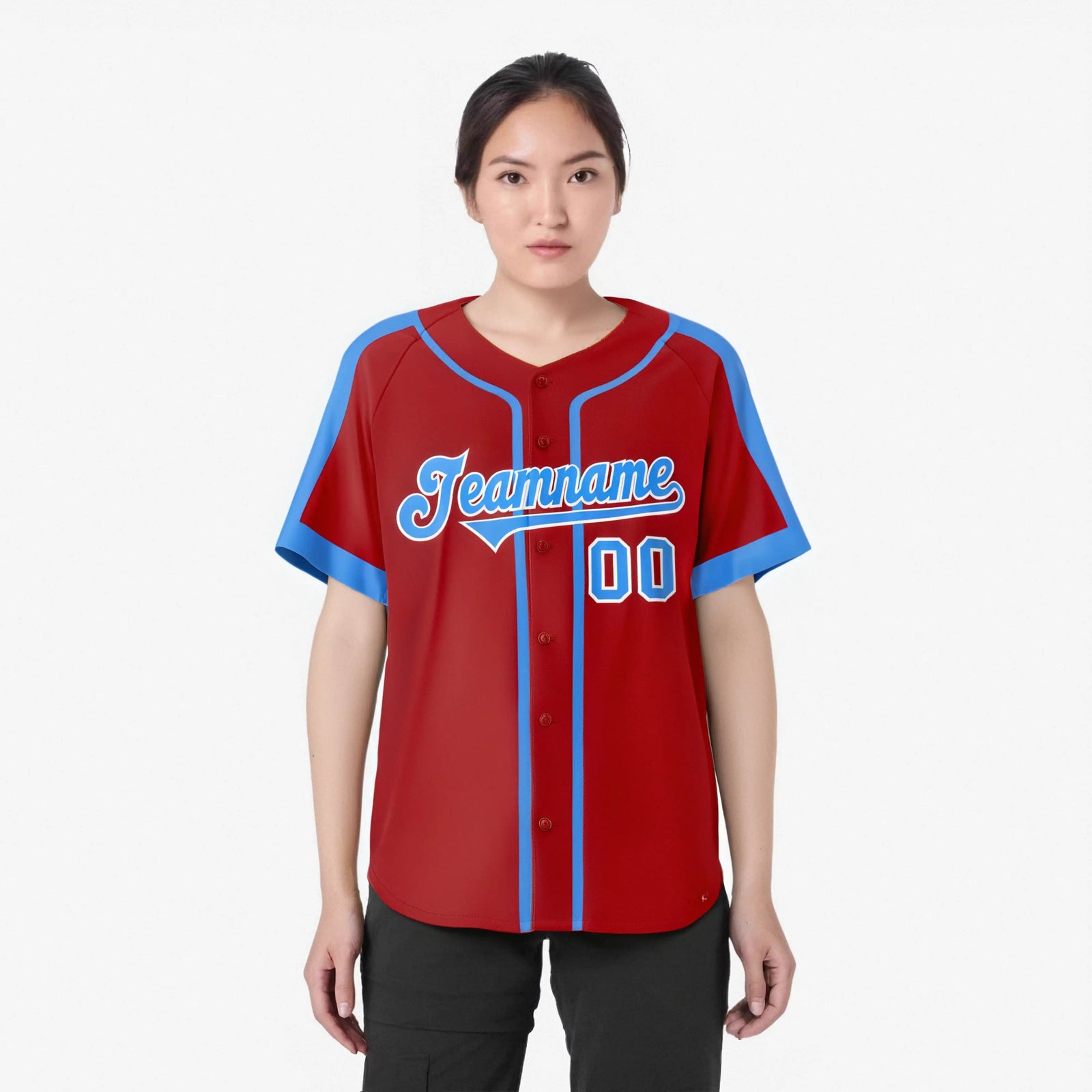 Custom Red Blue White Baseball Jersey