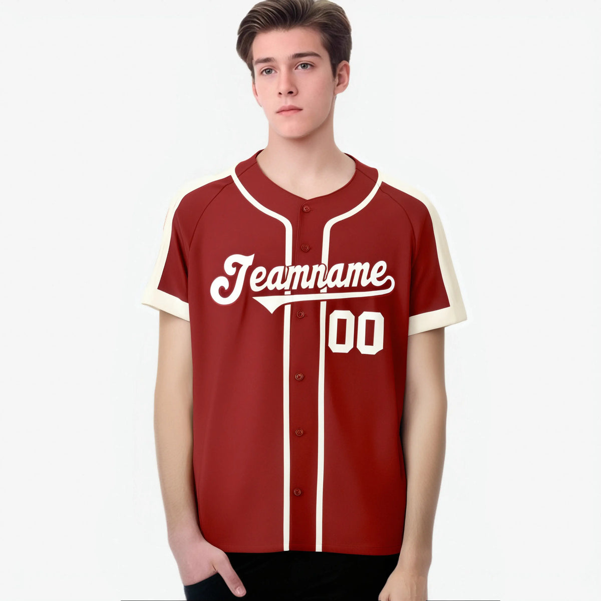 Custom Red Cream Baseball Jersey