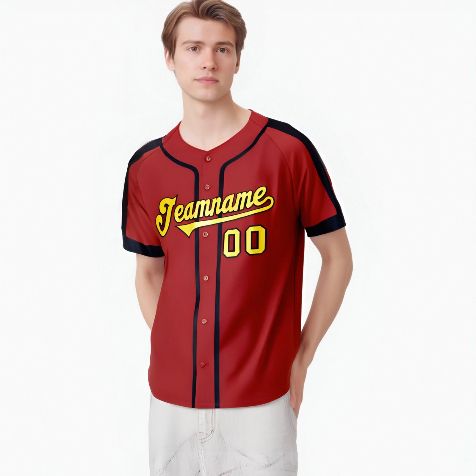 Custom Red Yellow Navy Baseball Jersey
