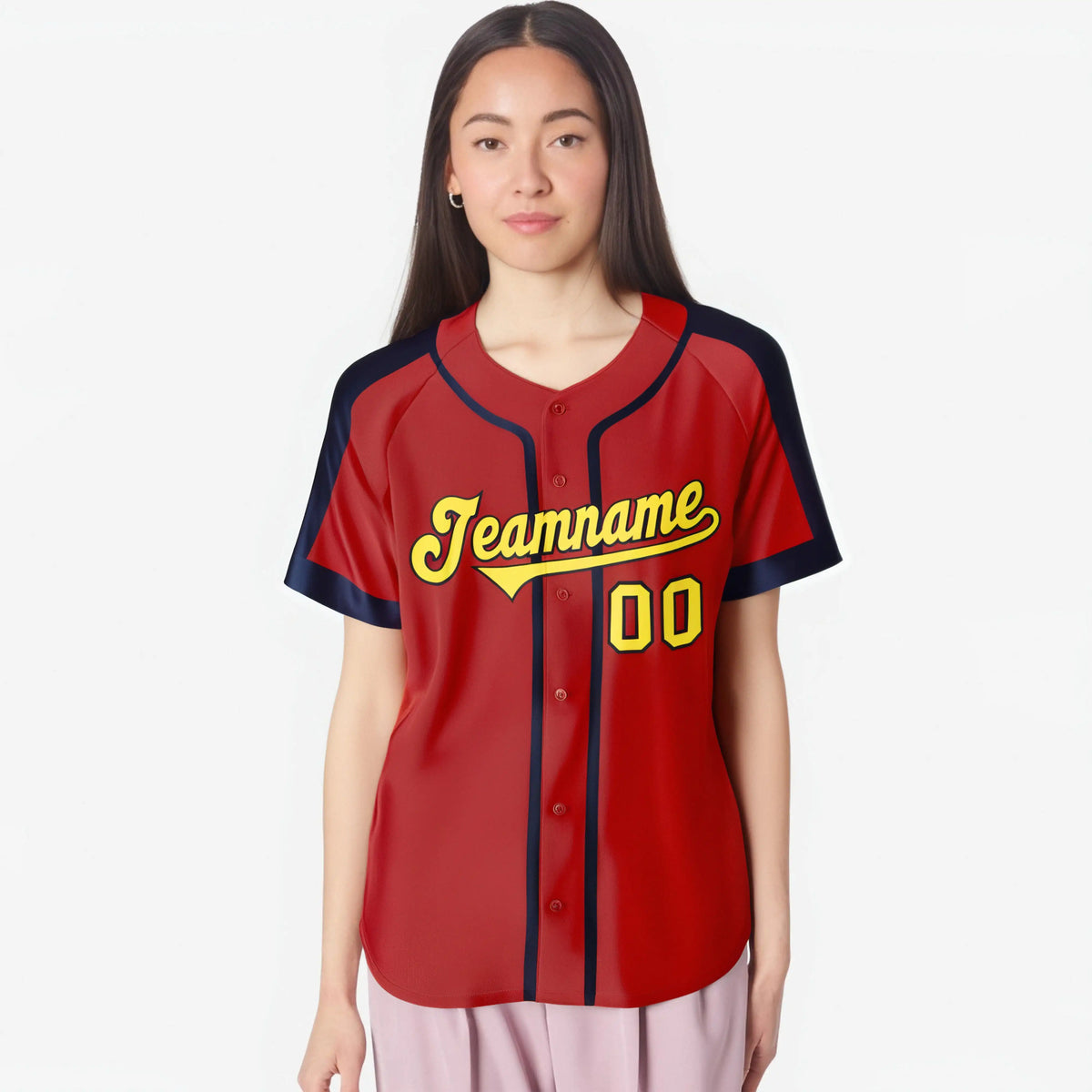 Custom Red Yellow Navy Baseball Jersey