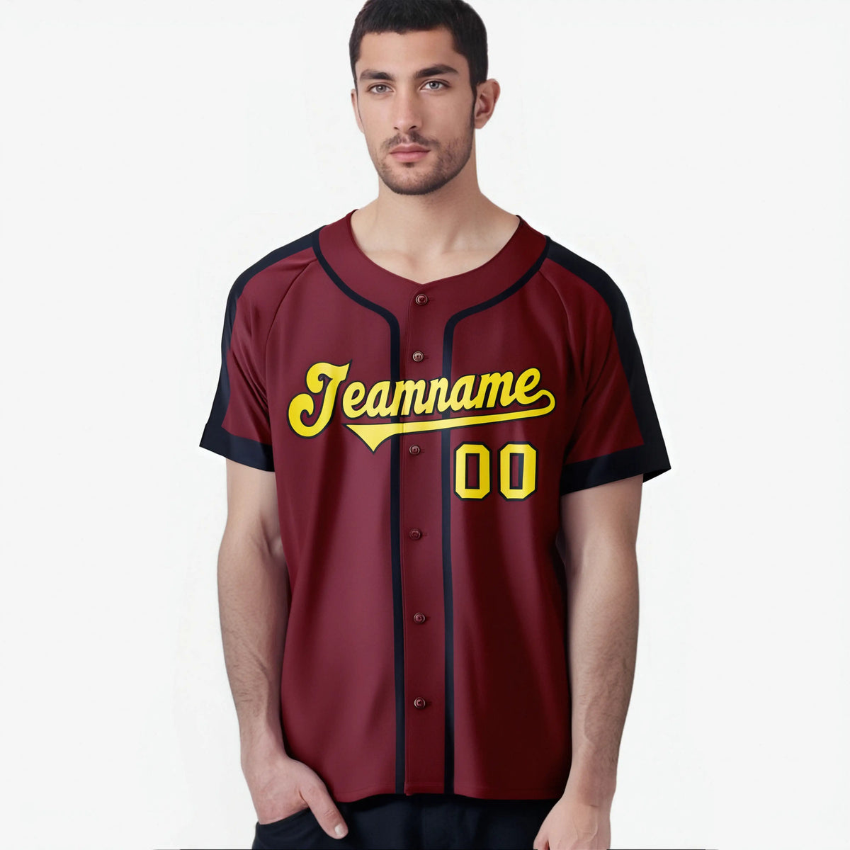 Custom Crimson Gold Navy Baseball Jersey