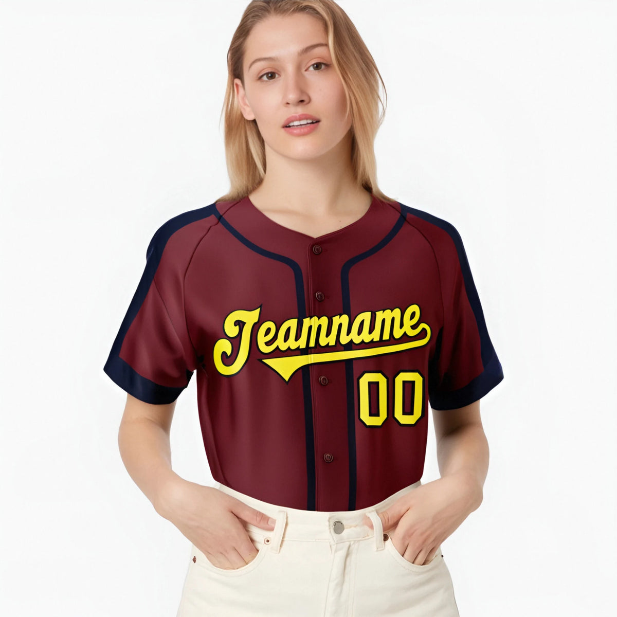 Custom Crimson Gold Navy Baseball Jersey