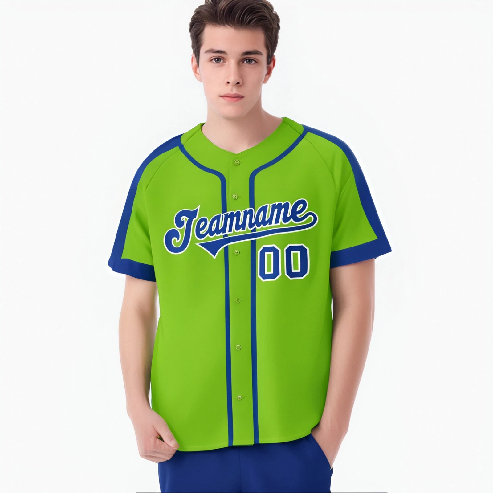 Custom Green Blue White Baseball Jersey