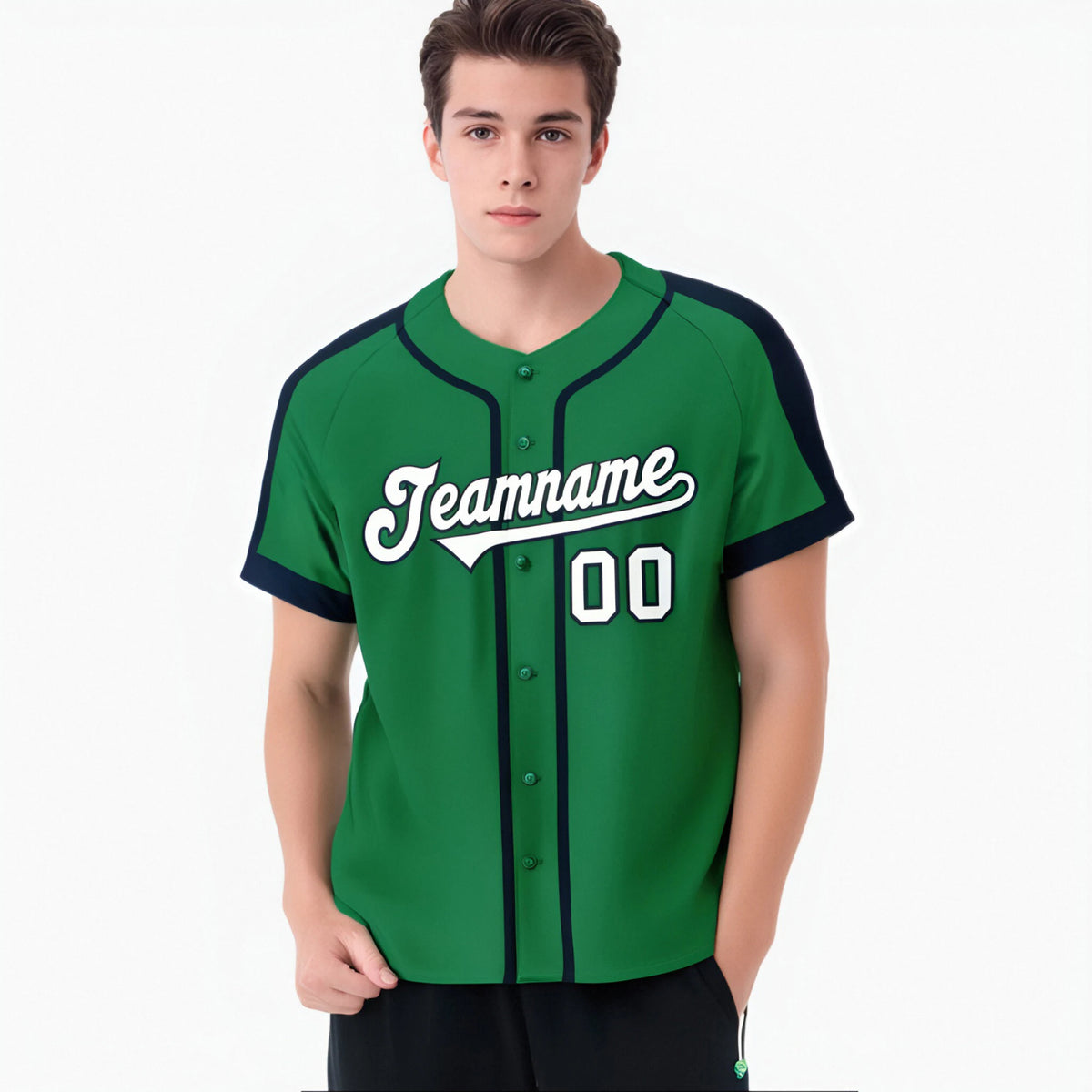 Custom Kelly Green Navy White Baseball Jersey
