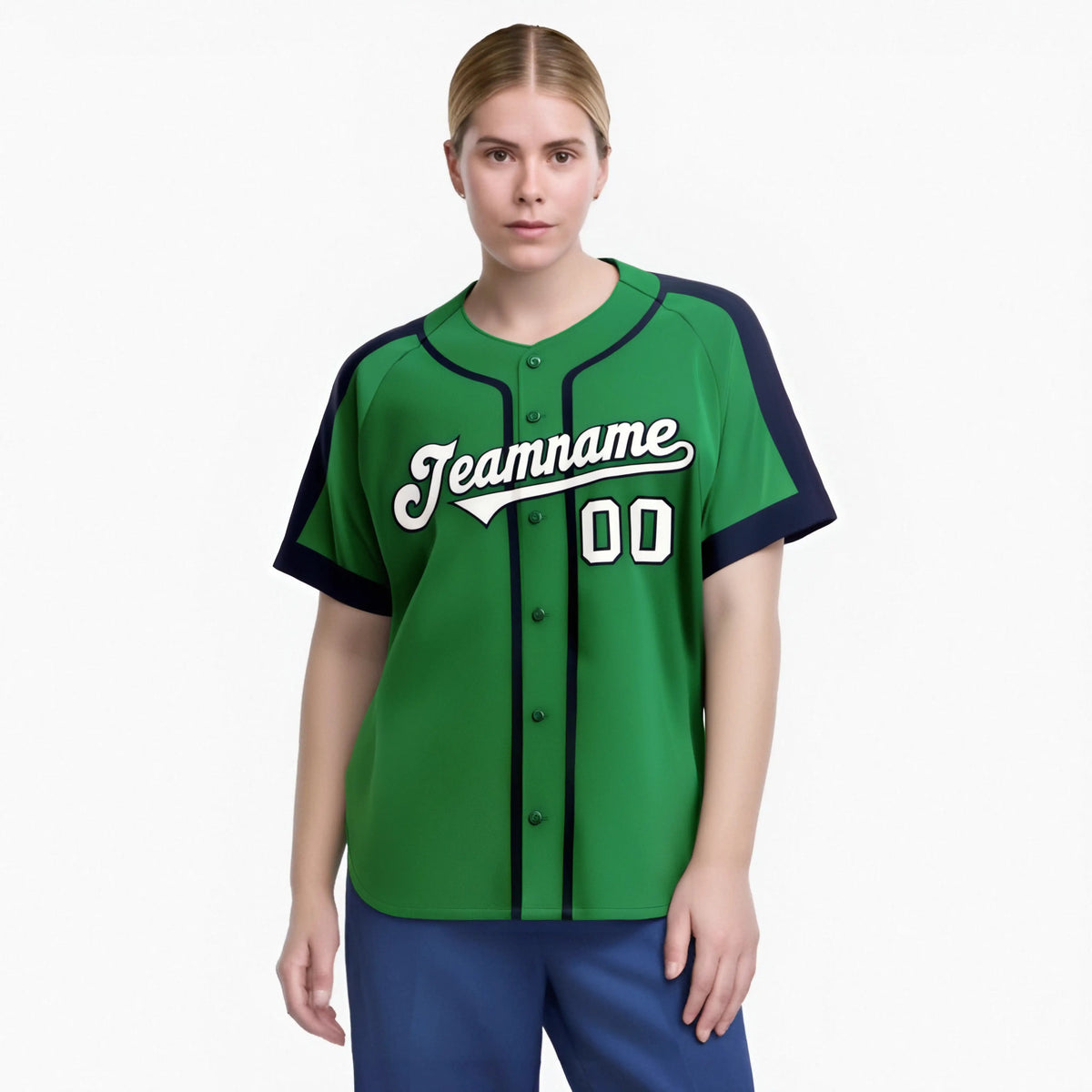 Custom Kelly Green Navy White Baseball Jersey