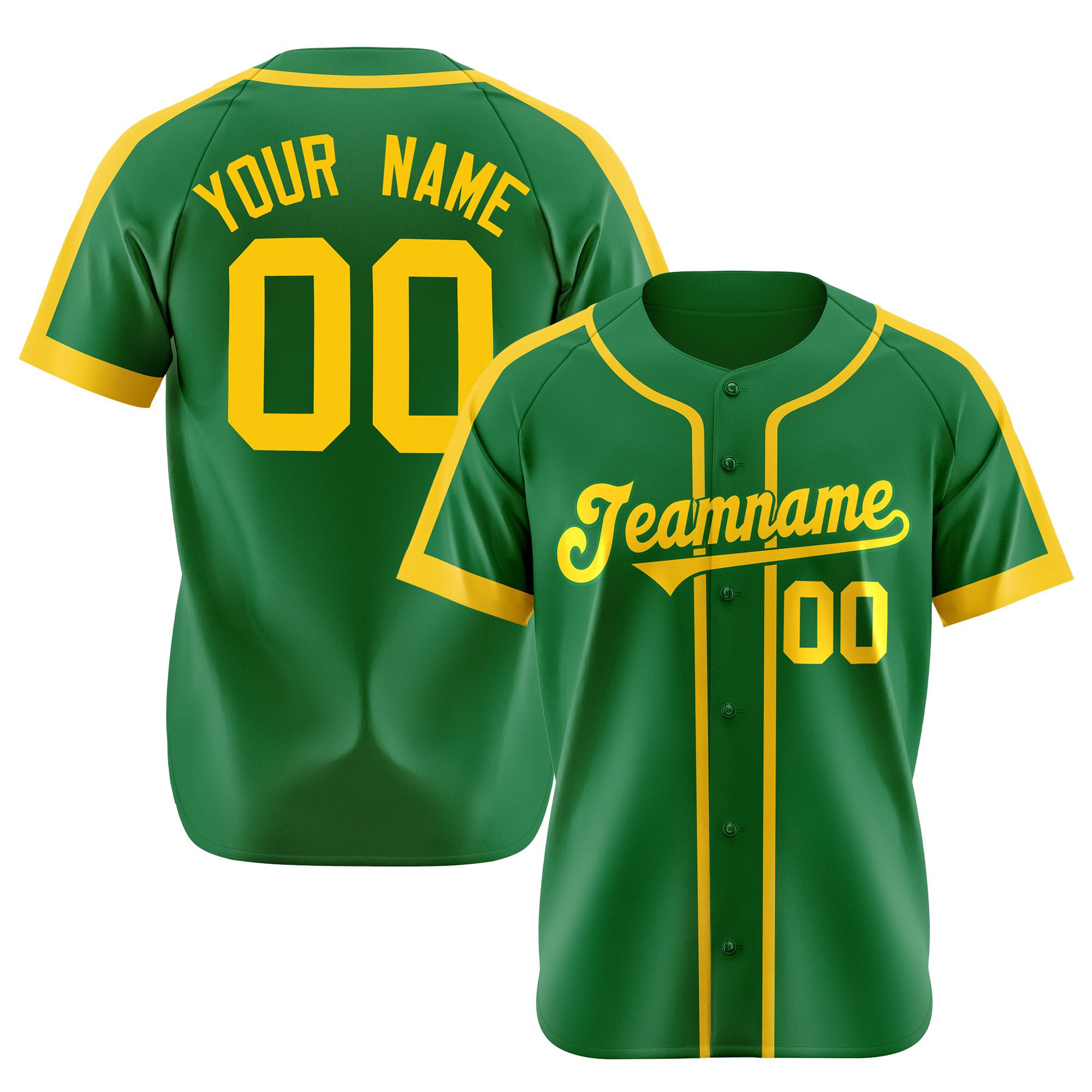 Custom Kelly Green Yellow Baseball Jersey