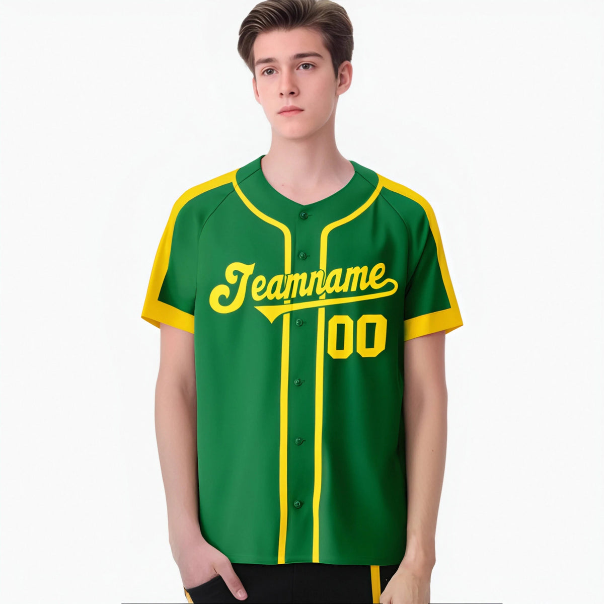 Custom Kelly Green Yellow Baseball Jersey