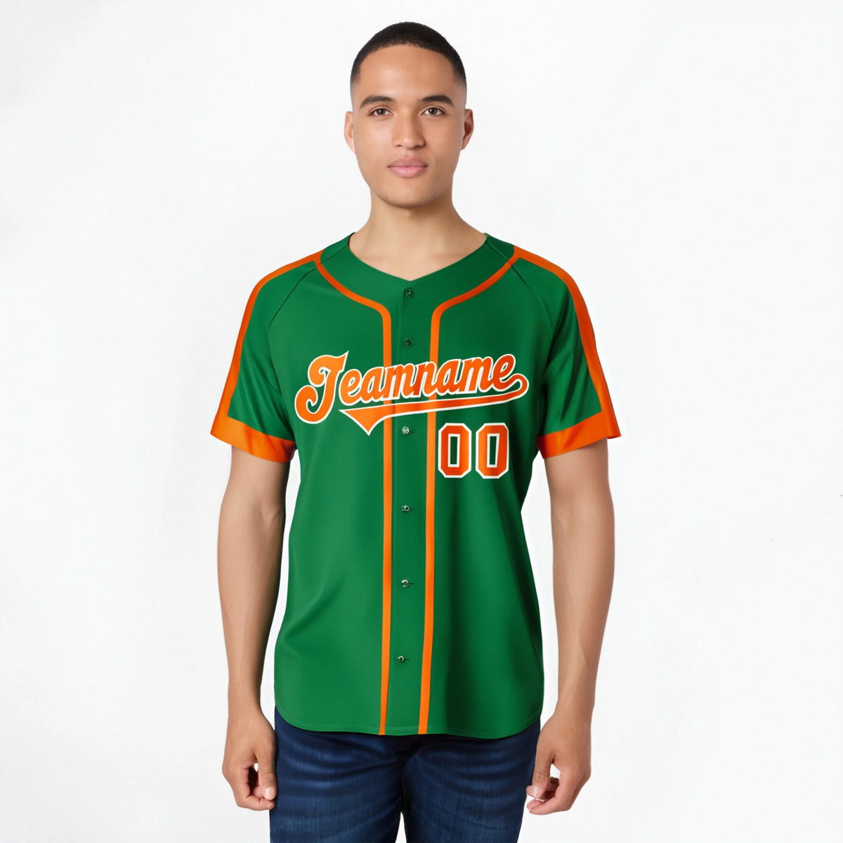 Custom Kelly Green Orange White Baseball Jersey