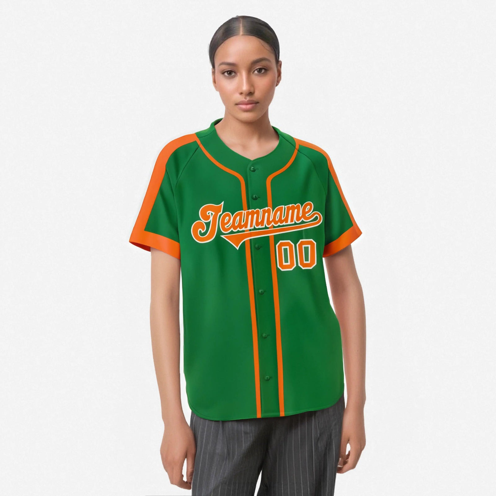 Custom Kelly Green Orange White Baseball Jersey