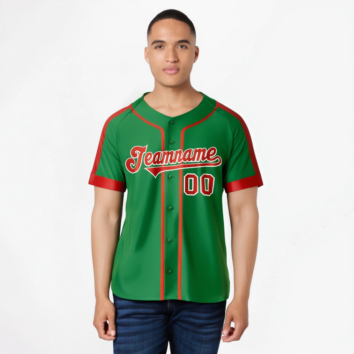 Custom Kelly Green Red White Baseball Jersey