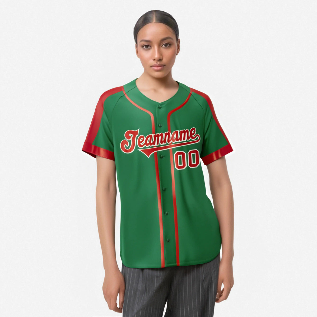 Custom Kelly Green Red White Baseball Jersey
