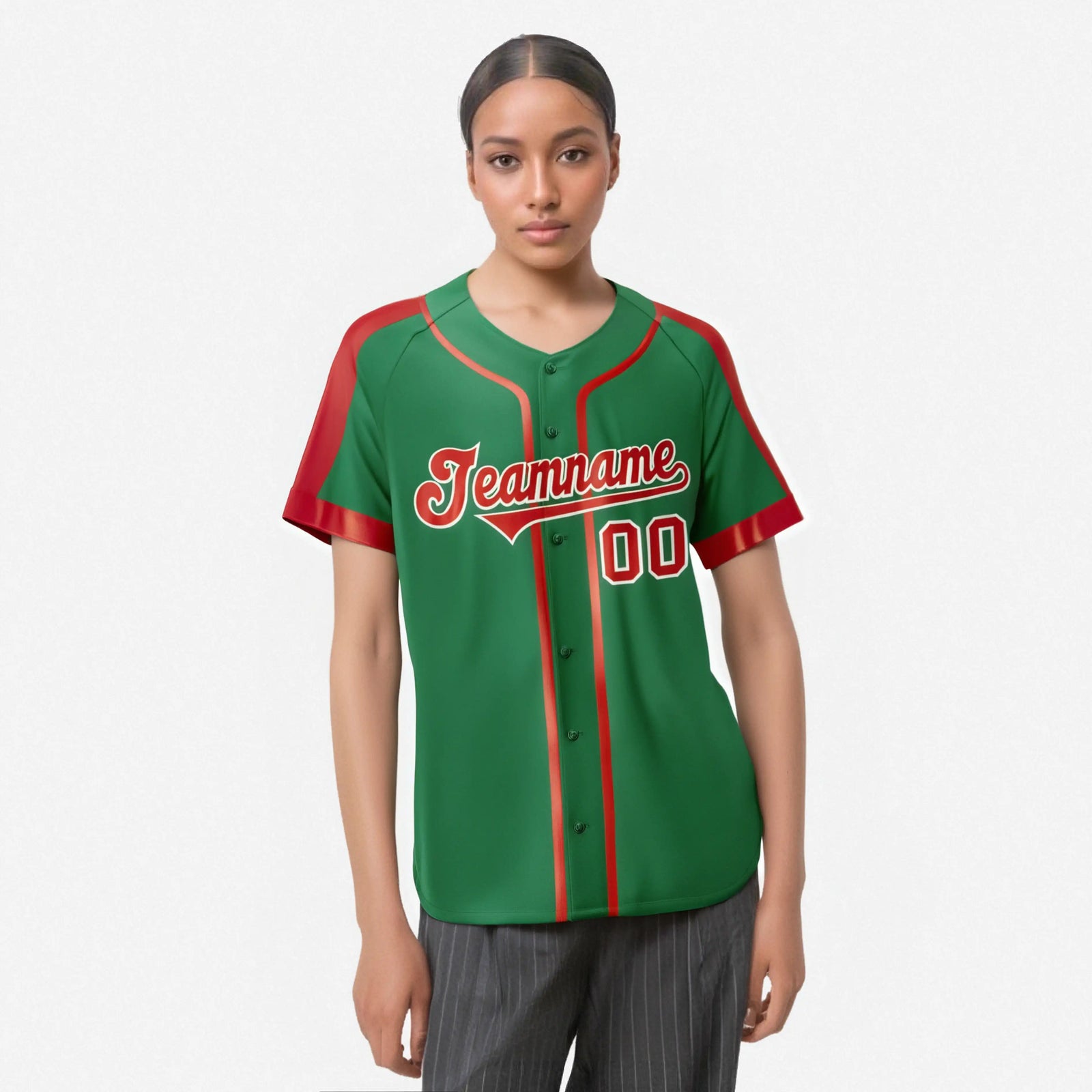 Custom Kelly Green Red White Baseball Jersey