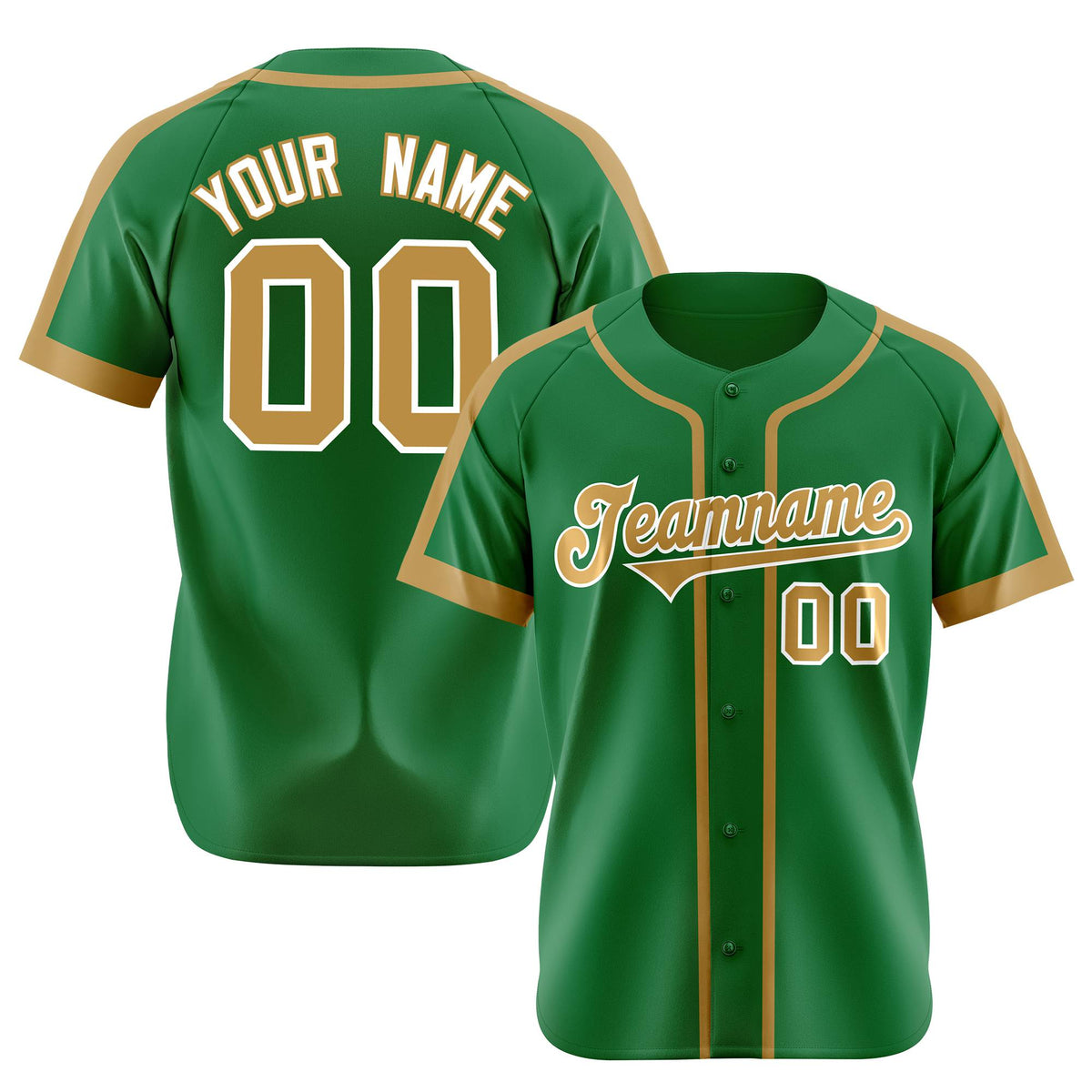 Custom Kelly Green Old Gold White Baseball Jersey