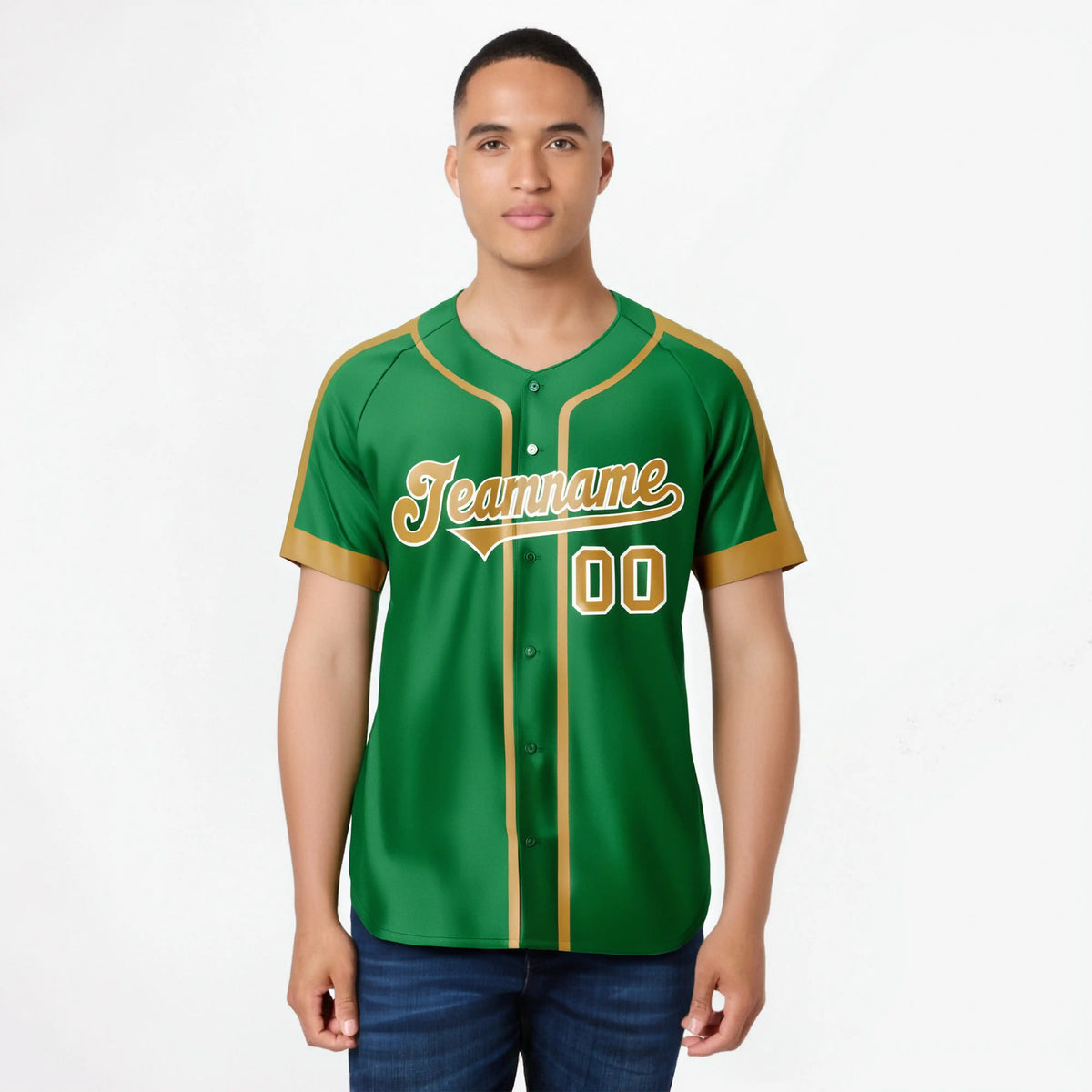 Custom Kelly Green Old Gold White Baseball Jersey