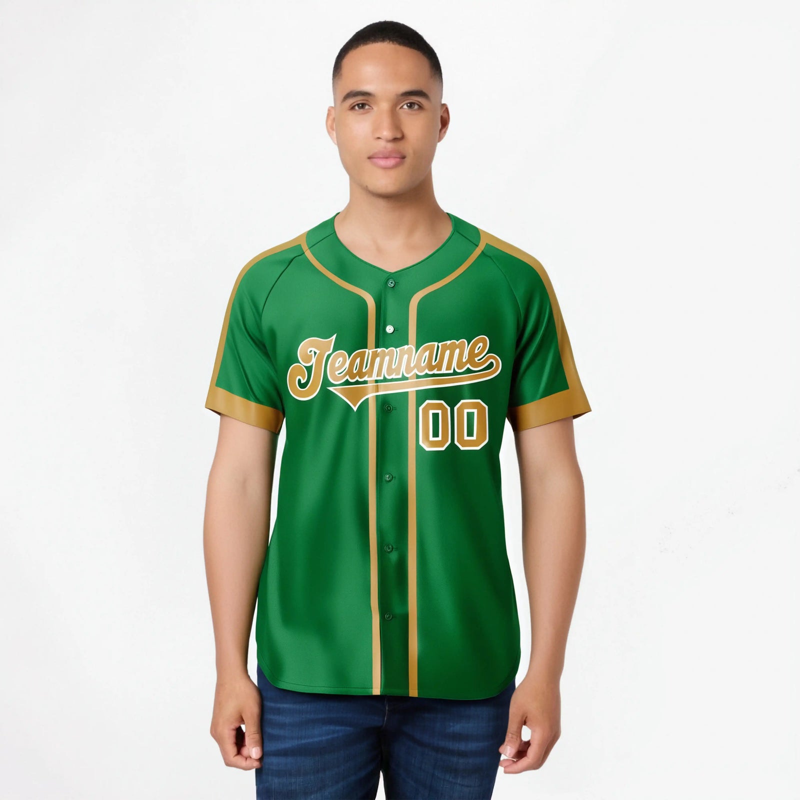 Custom Kelly Green Old Gold White Baseball Jersey