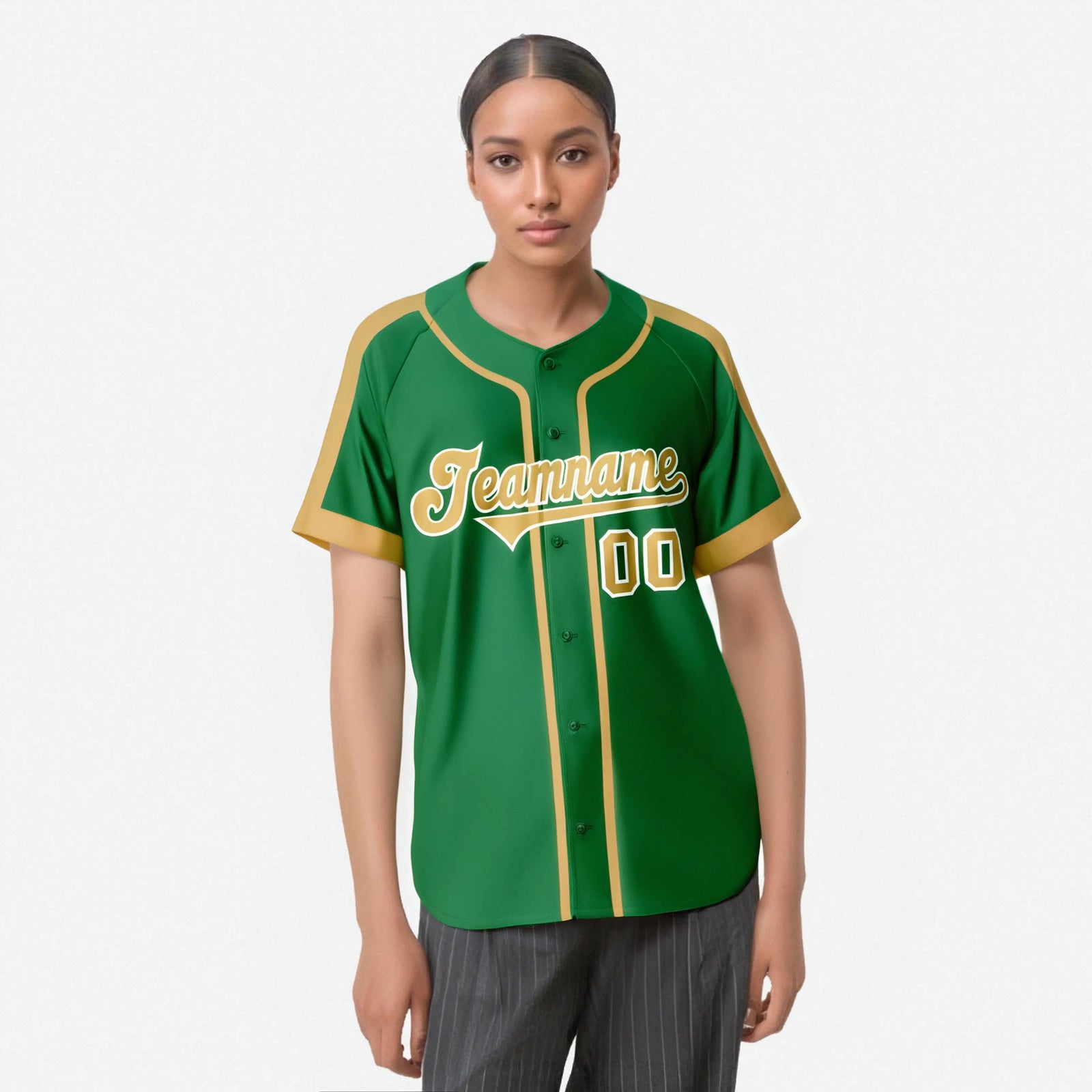 Custom Kelly Green Old Gold White Baseball Jersey