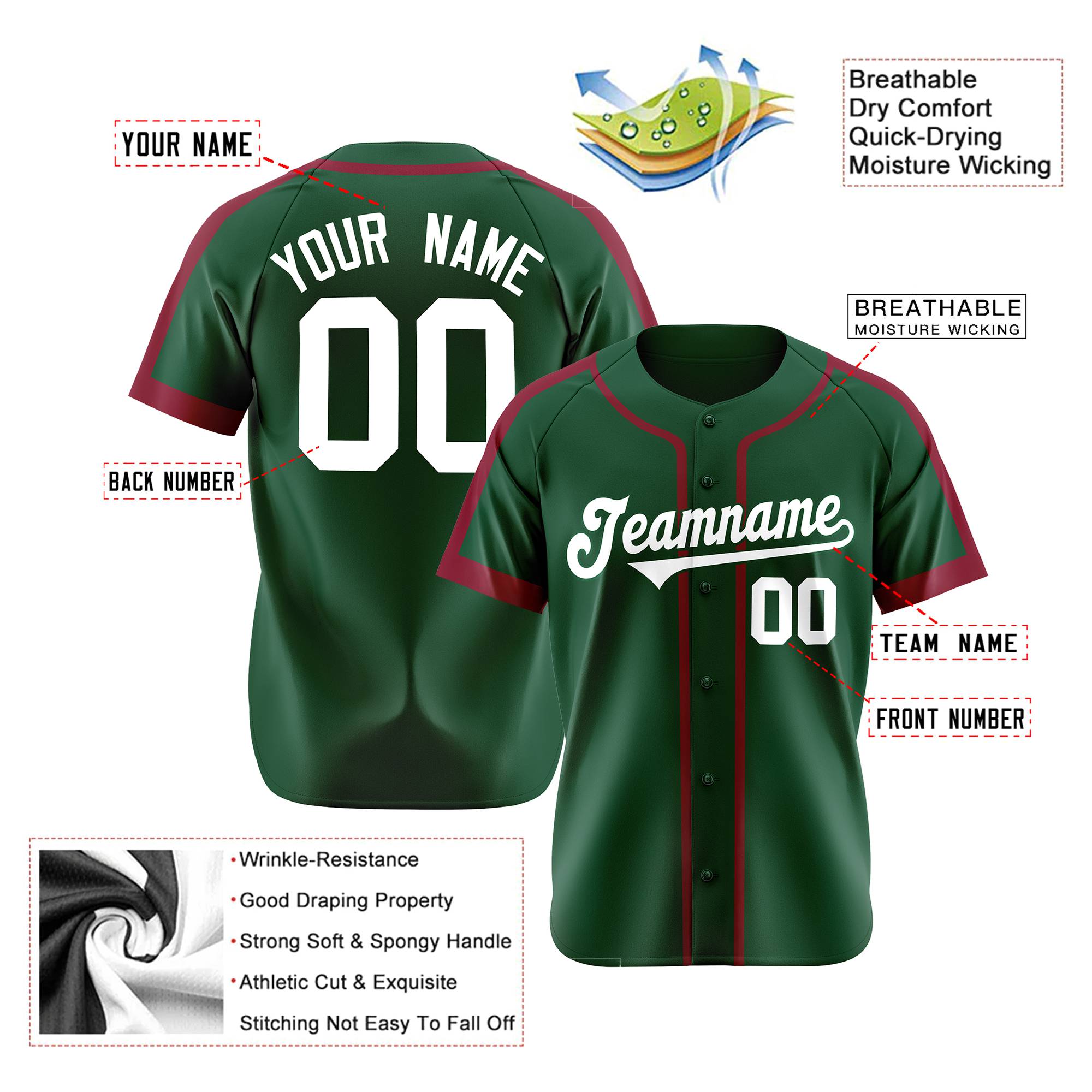 Custom Kelly Green Crimson White Baseball Jersey