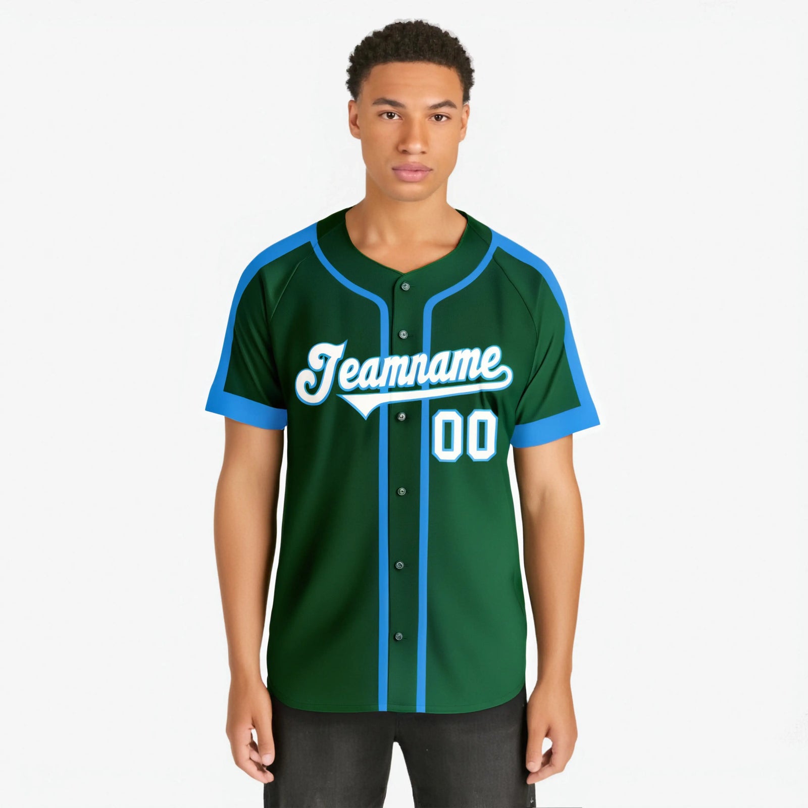 Custom Kelly Green Powder Blue White Baseball Jersey