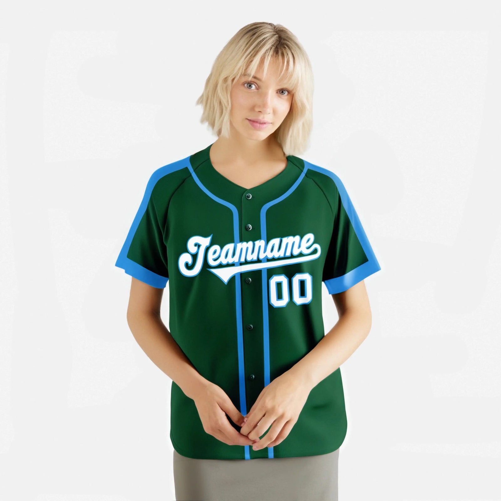 Custom Kelly Green Powder Blue White Baseball Jersey