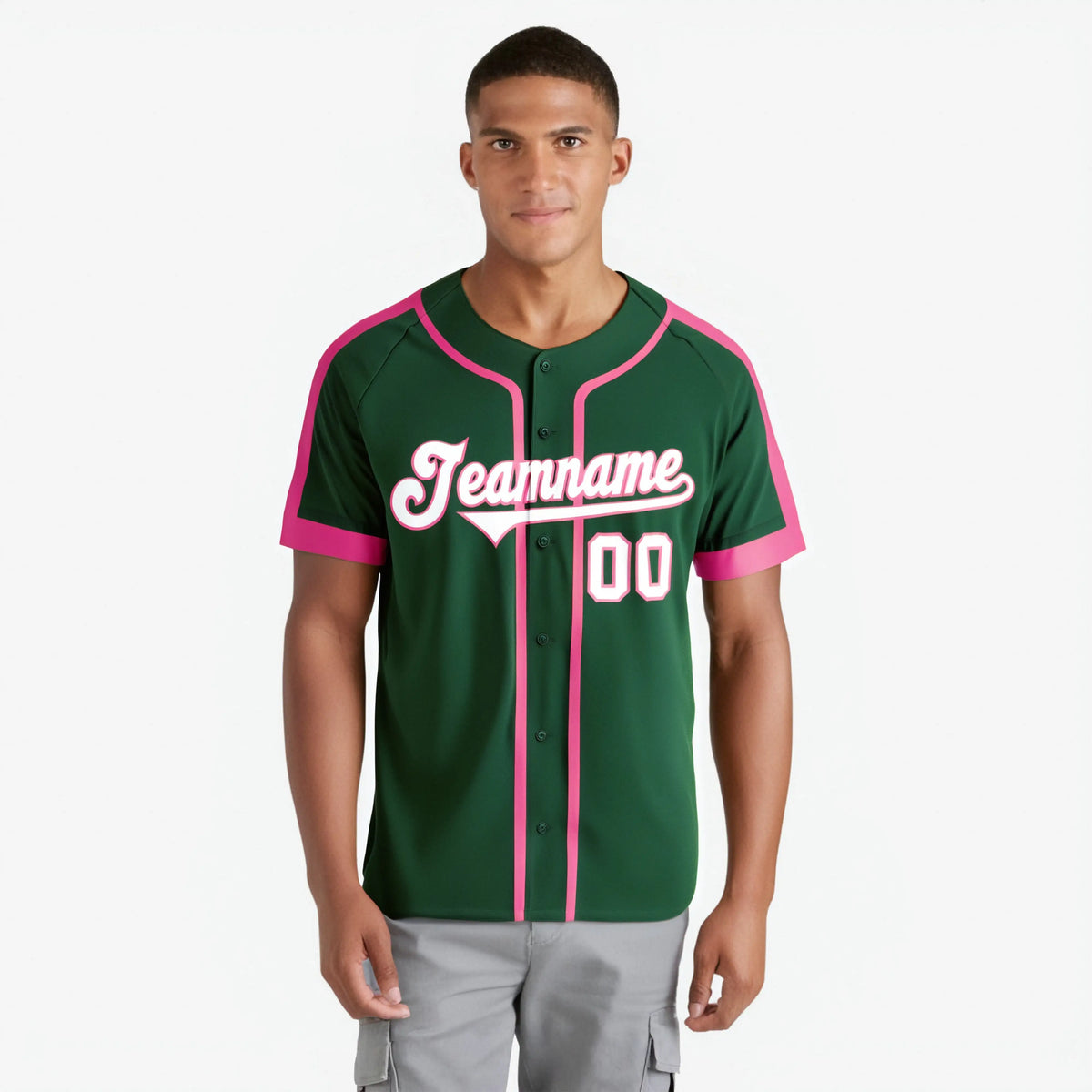Custom Green Pink White Baseball Jersey