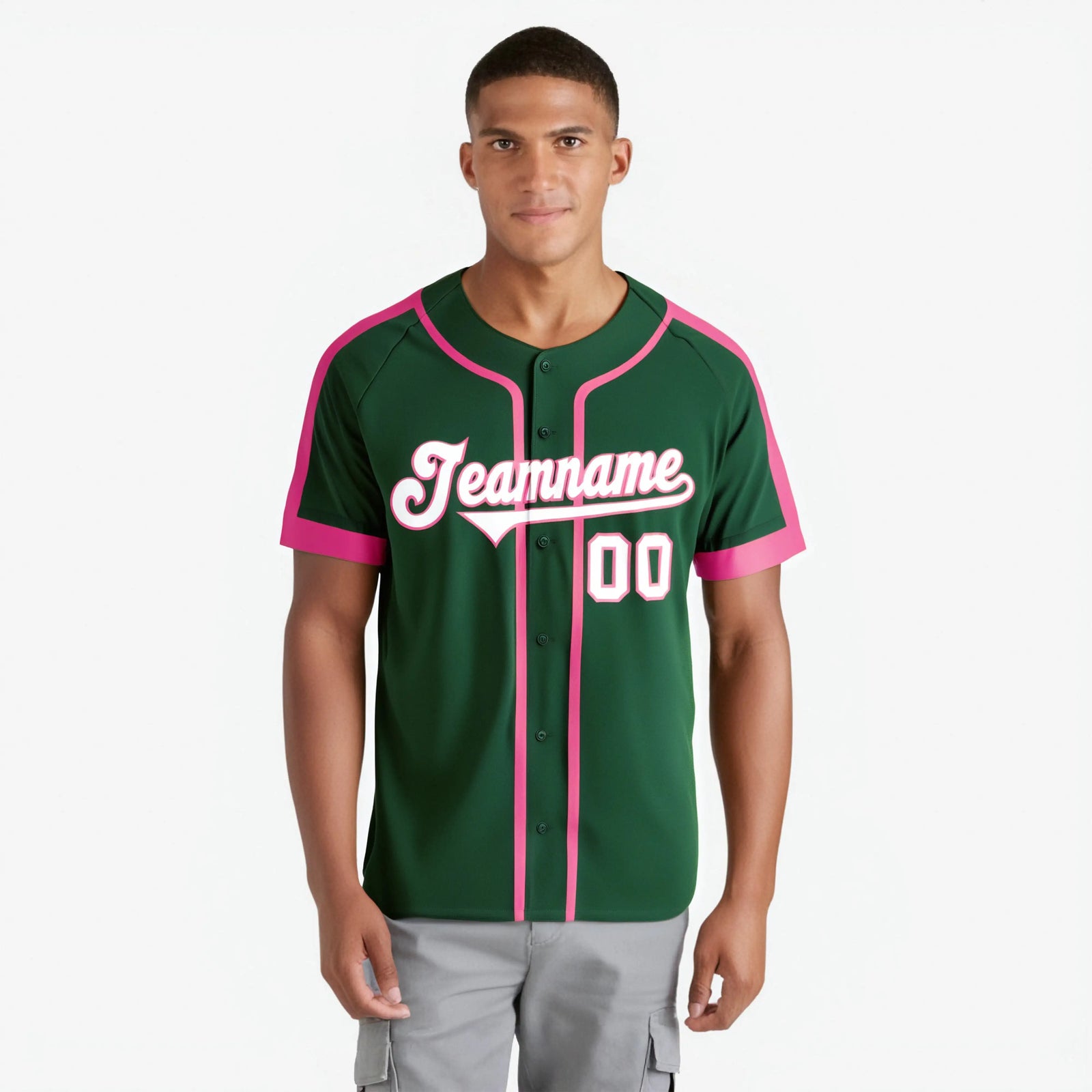 Custom Green Pink White Baseball Jersey