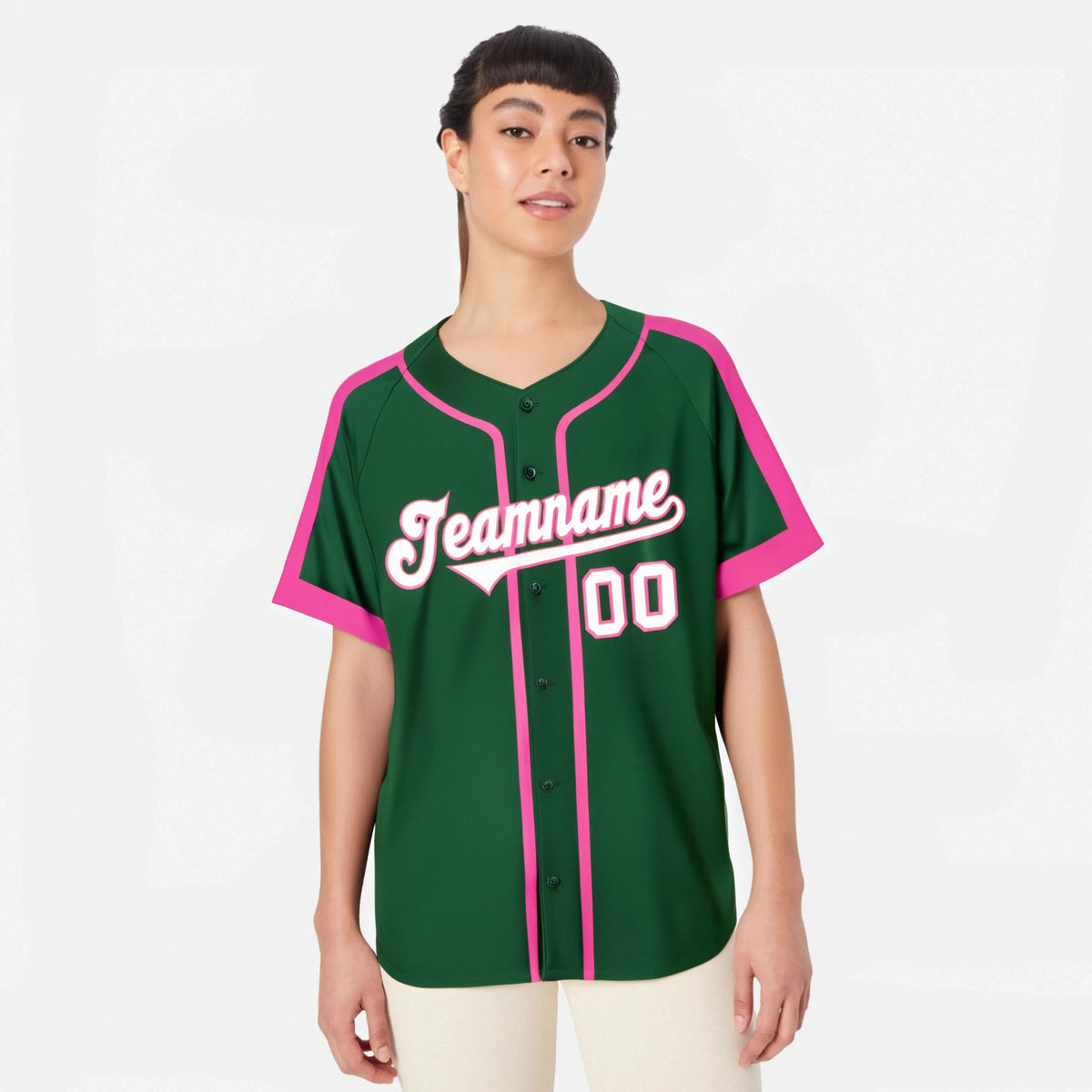 Custom Green Pink White Baseball Jersey