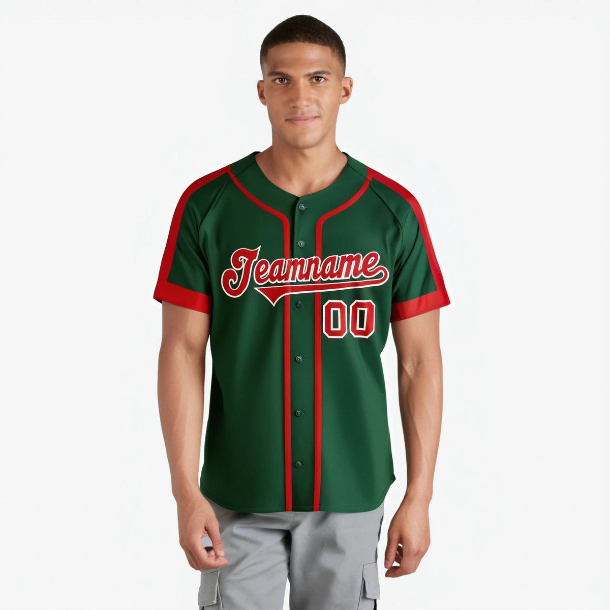 Custom Green Red White Baseball Jersey