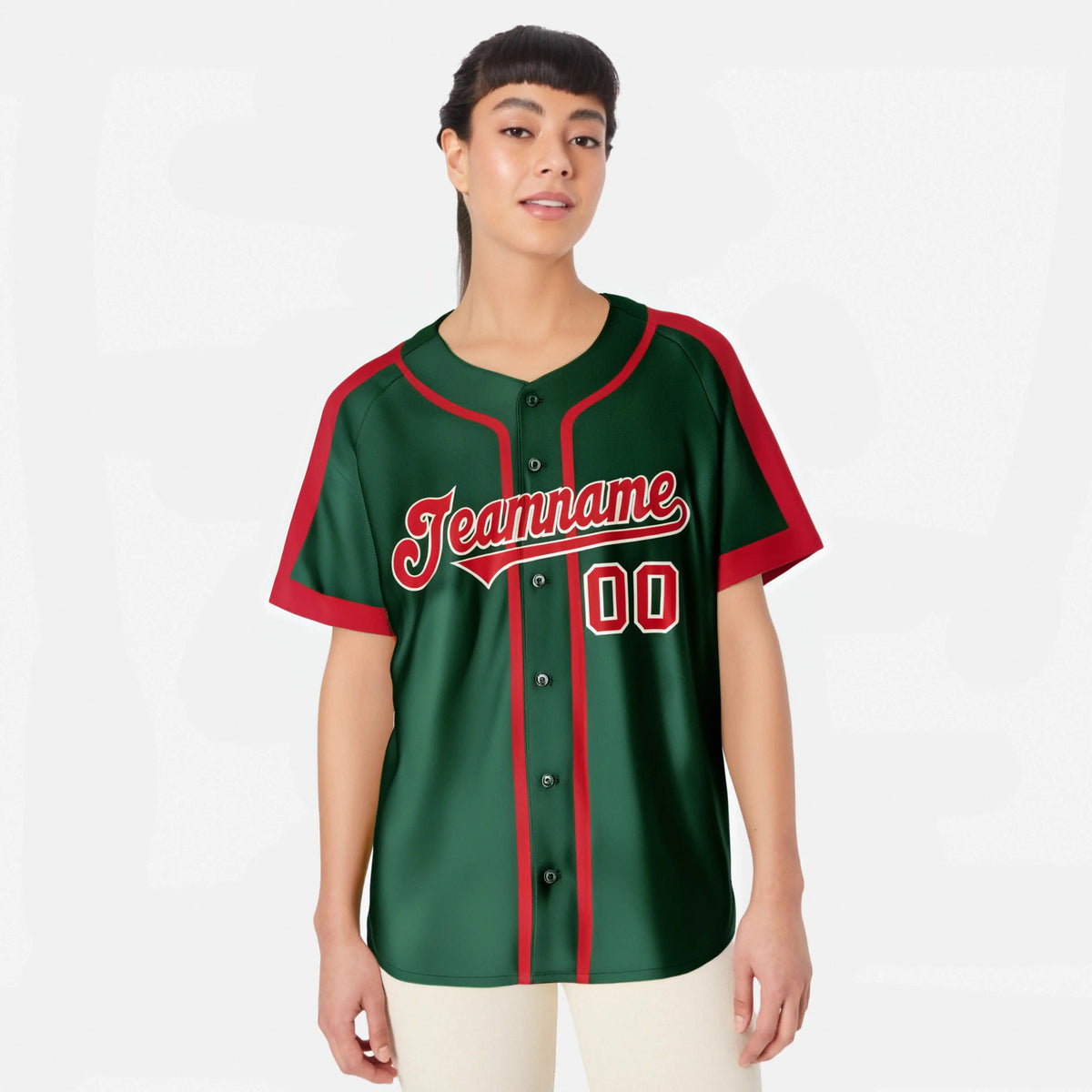 Custom Green Red White Baseball Jersey