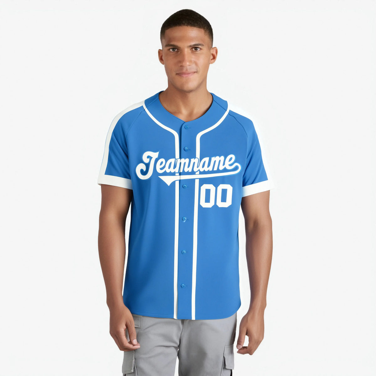 Custom Powder Blue Pink Baseball Jersey