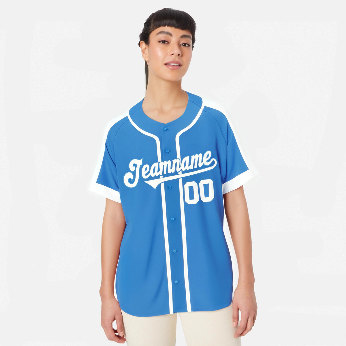Custom Powder Blue Pink Baseball Jersey