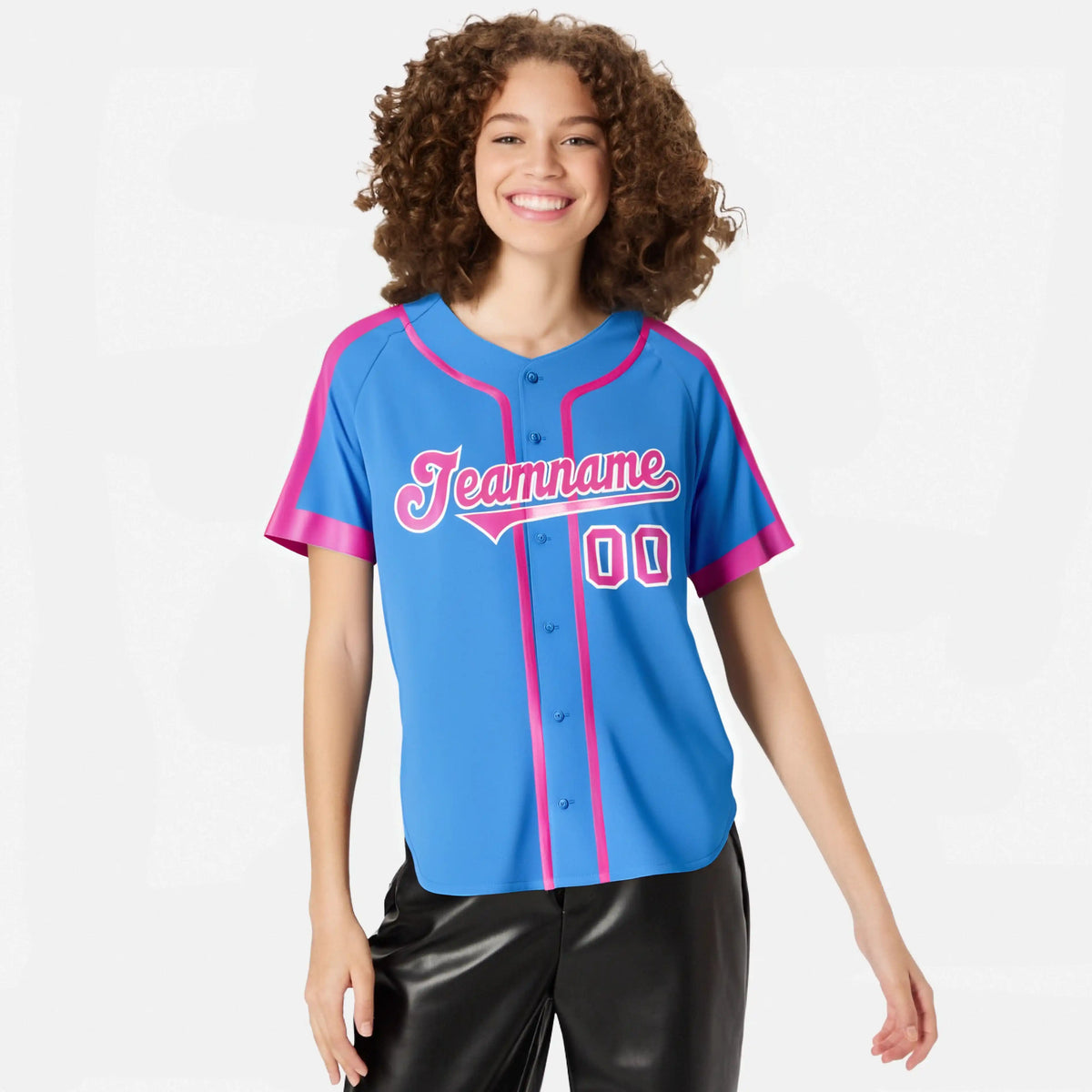 Custom Powder Blue Pink White Baseball Jersey
