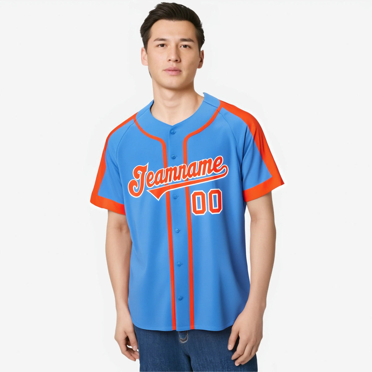 Custom Powder Blue Orange White Baseball Jersey